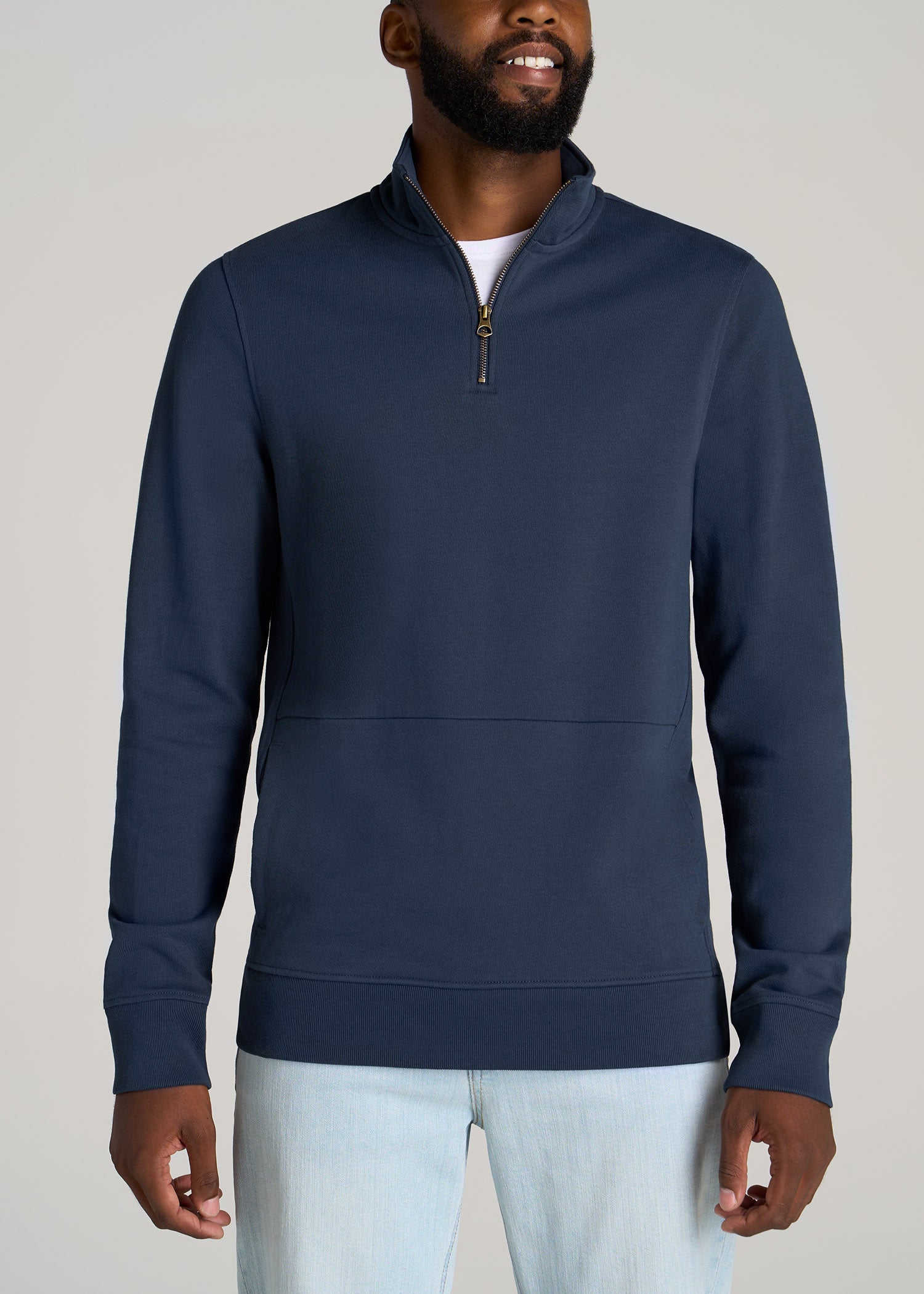 LJ&S Mens Tall French Terry Zip Pullover Vintage Navy – American Tall