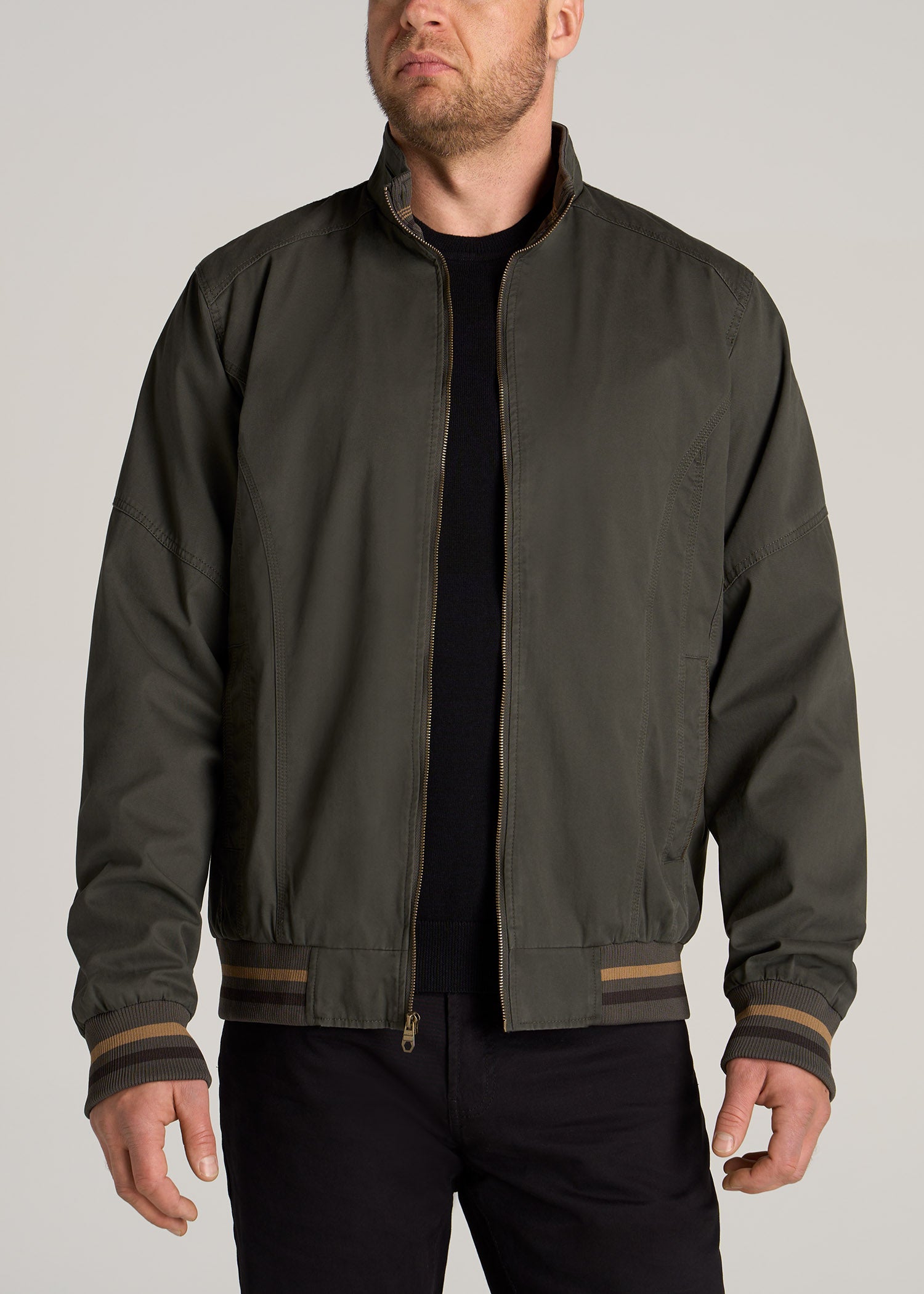LJ&S Cotton Bomber Jackets for Tall Men in Olive Green