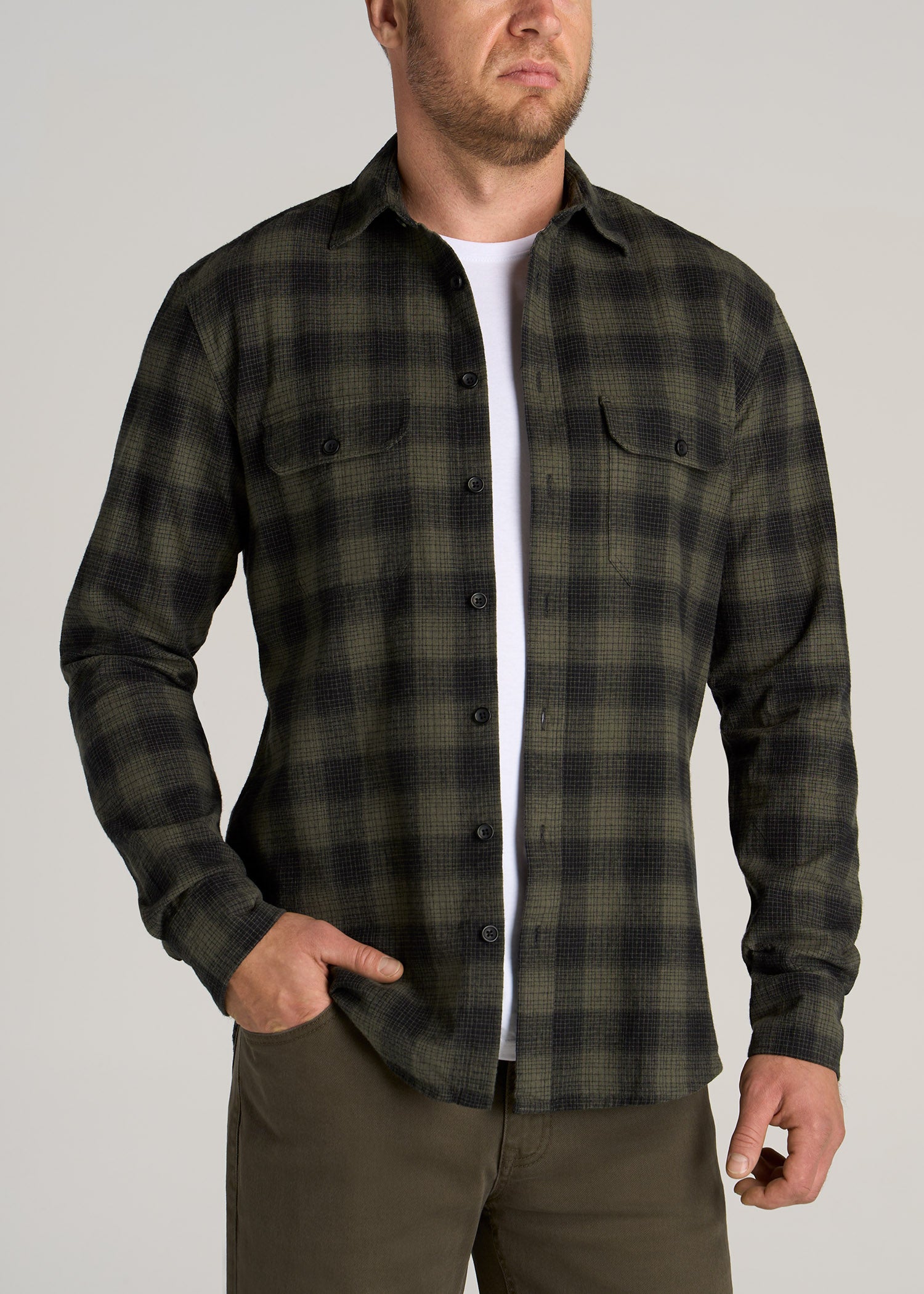 http://americantall.com/cdn/shop/products/American-Tall-Men-LJ-Heavy-Flannel-Shirt-Army-Plaid-Black-Surplus-Green-front.jpg?v=1673548660