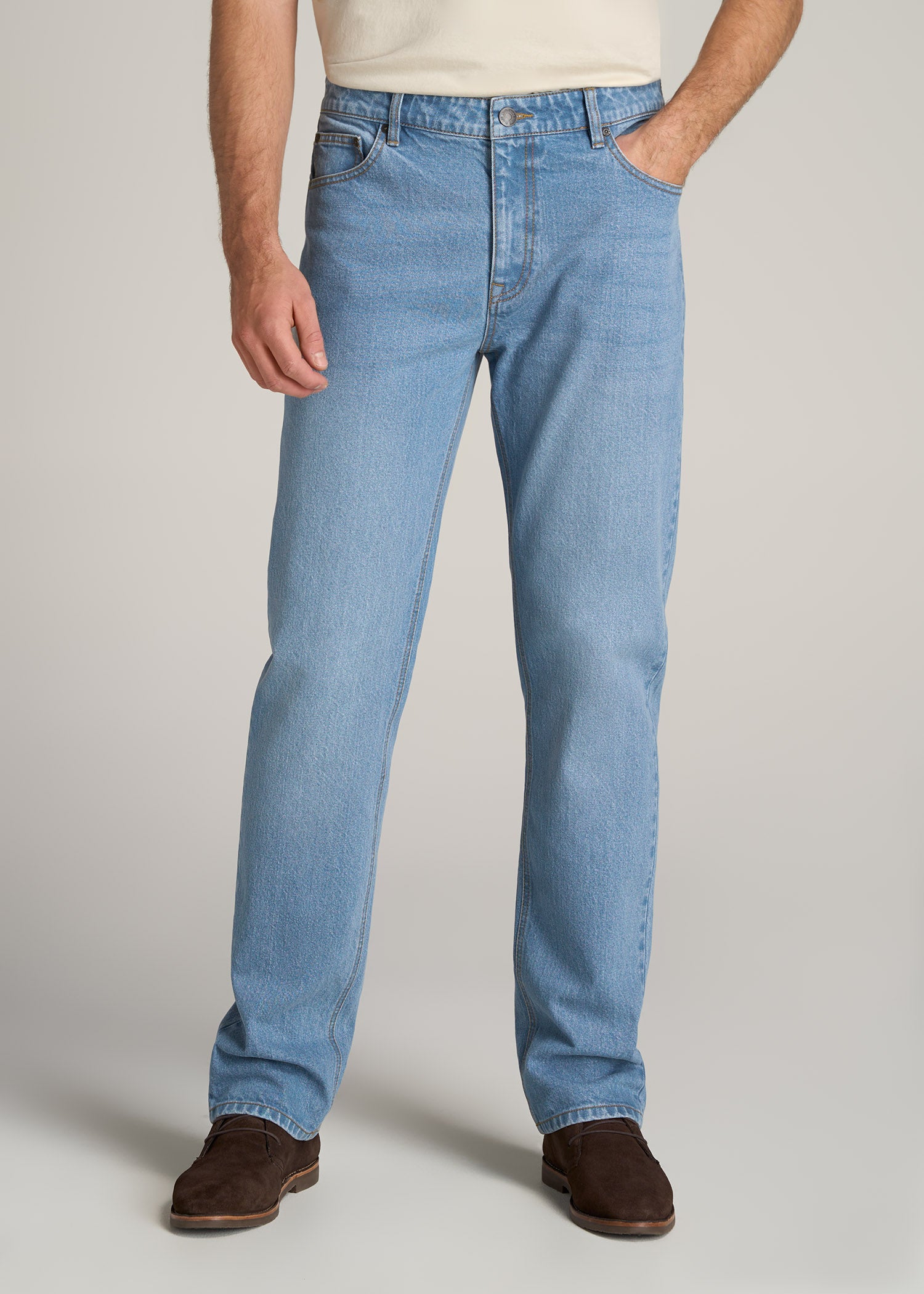 LJ&S Men's Tall Jeans Straight Leg Stone Wash Light Blue