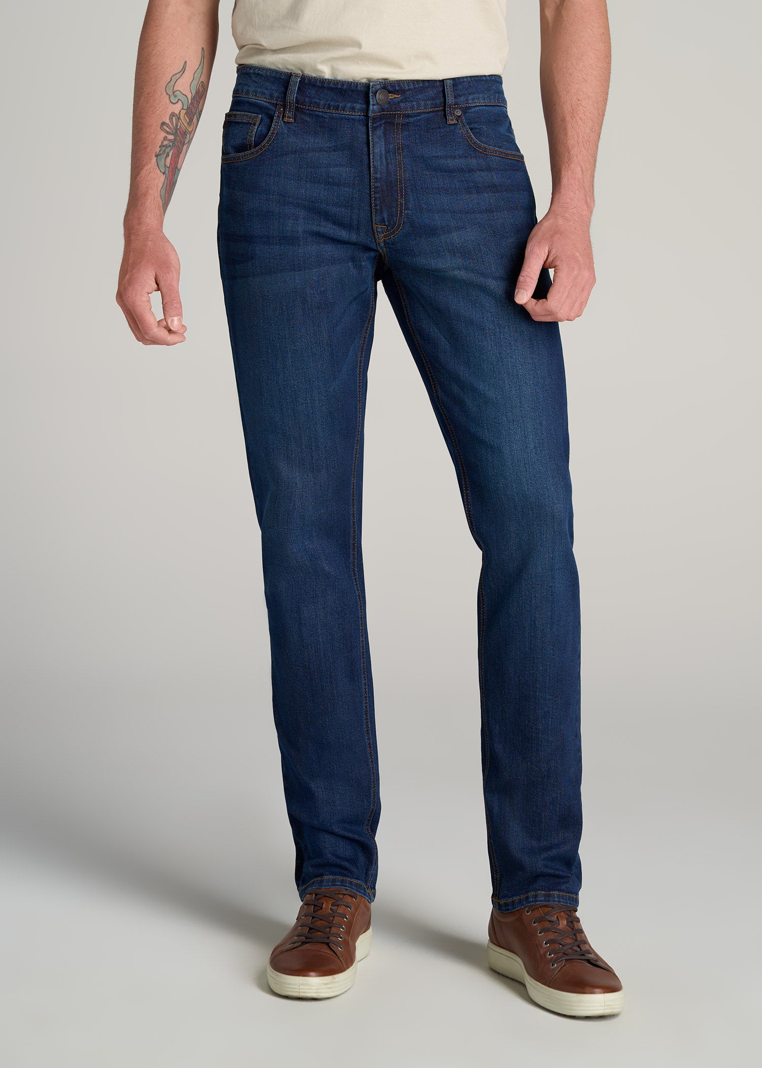 American-Tall-Men-LJ-Slim-Taper-Fit-Carman-Jeans-Charger-Blue-front
