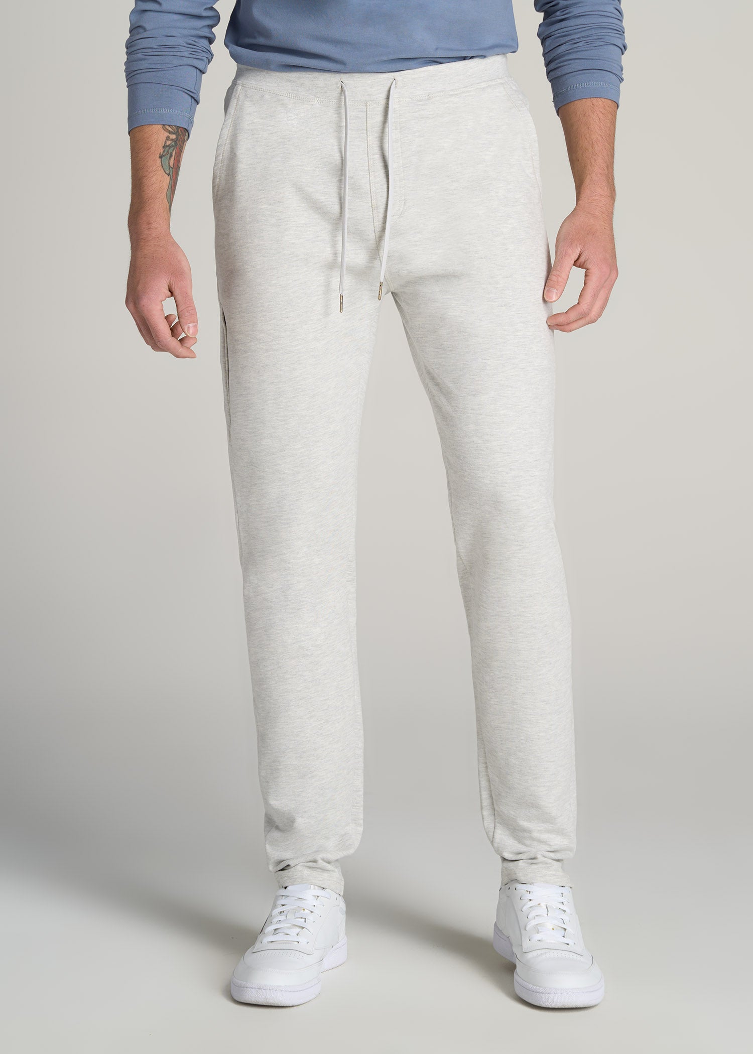 Microsanded French Terry Sweatpants for Tall Men in Grey Mix