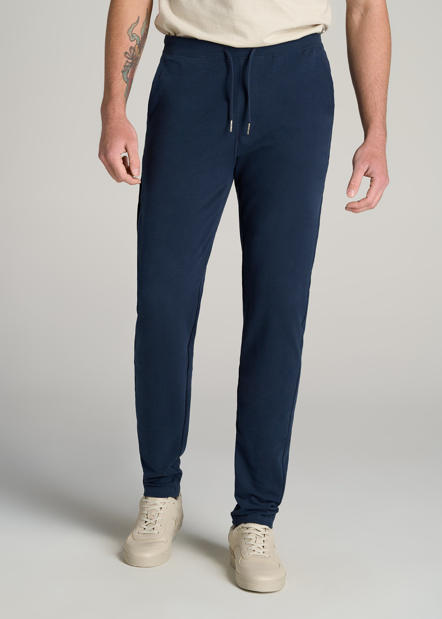 Microsanded French Terry Sweatpants for Tall Men in Marine Navy