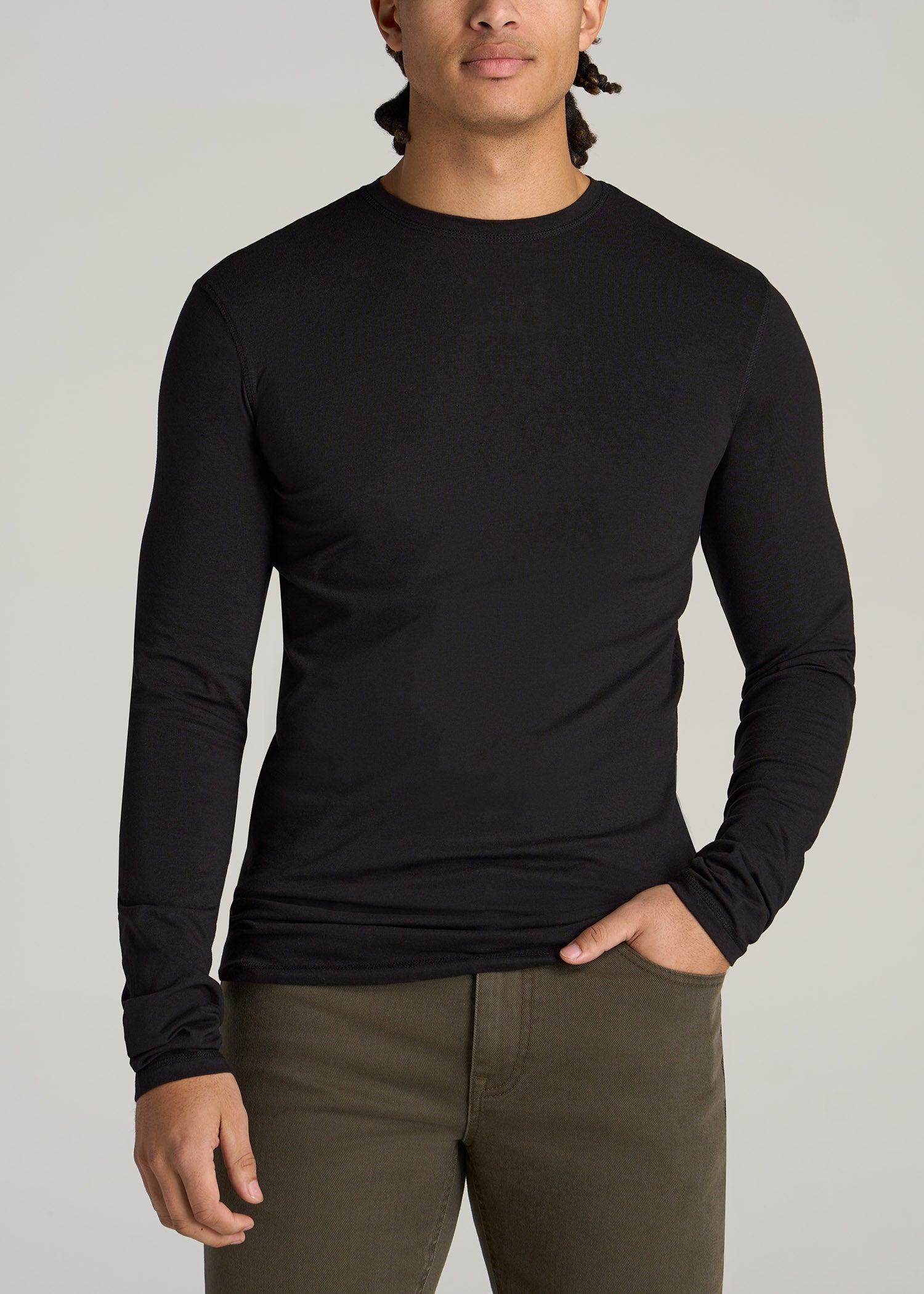 Original Essentials SLIM-FIT Long Sleeve Tall Men's T-Shirt in Black