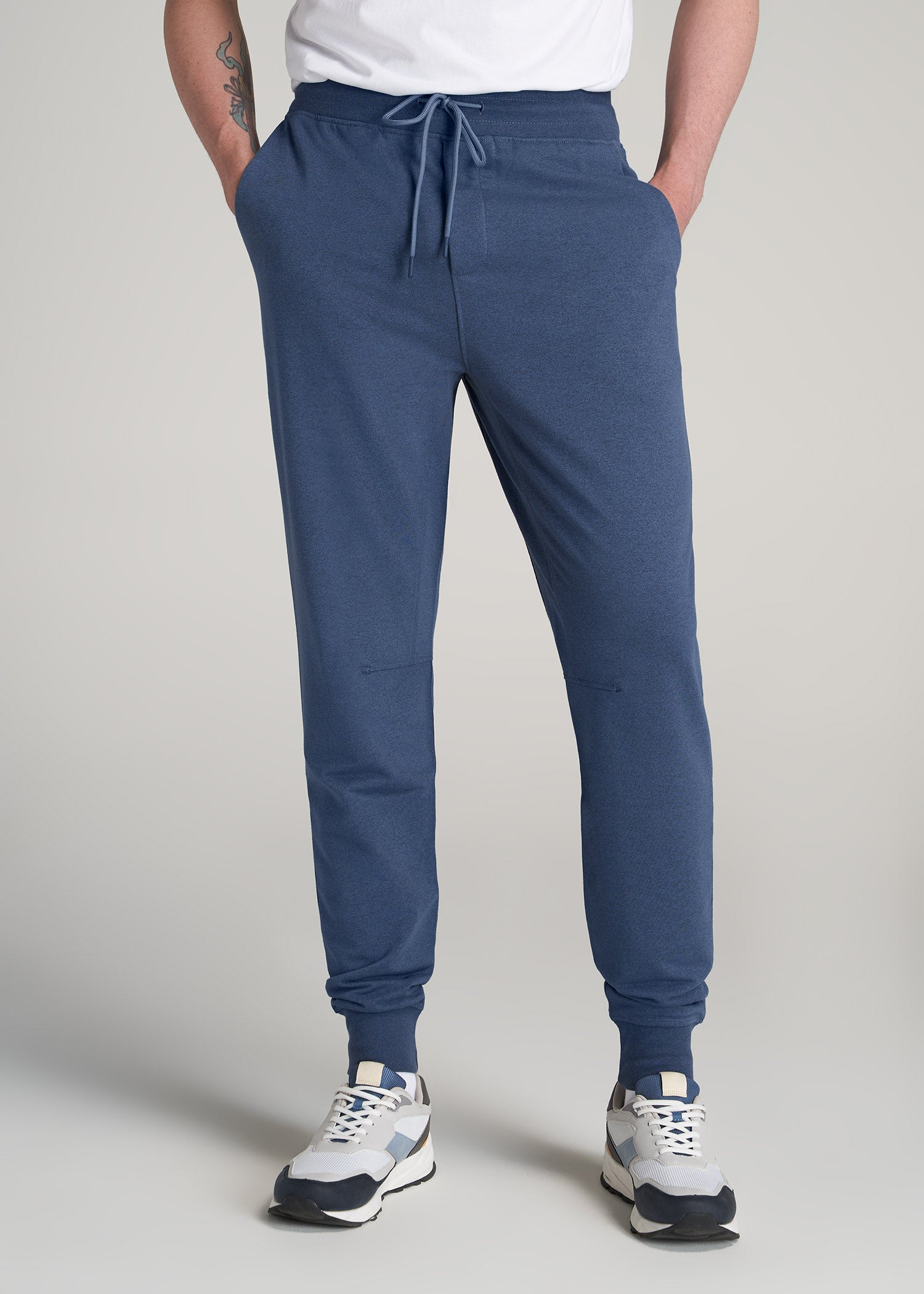 A.T. Performance Slim French Terry Joggers for Tall Men in Tech Navy Mix