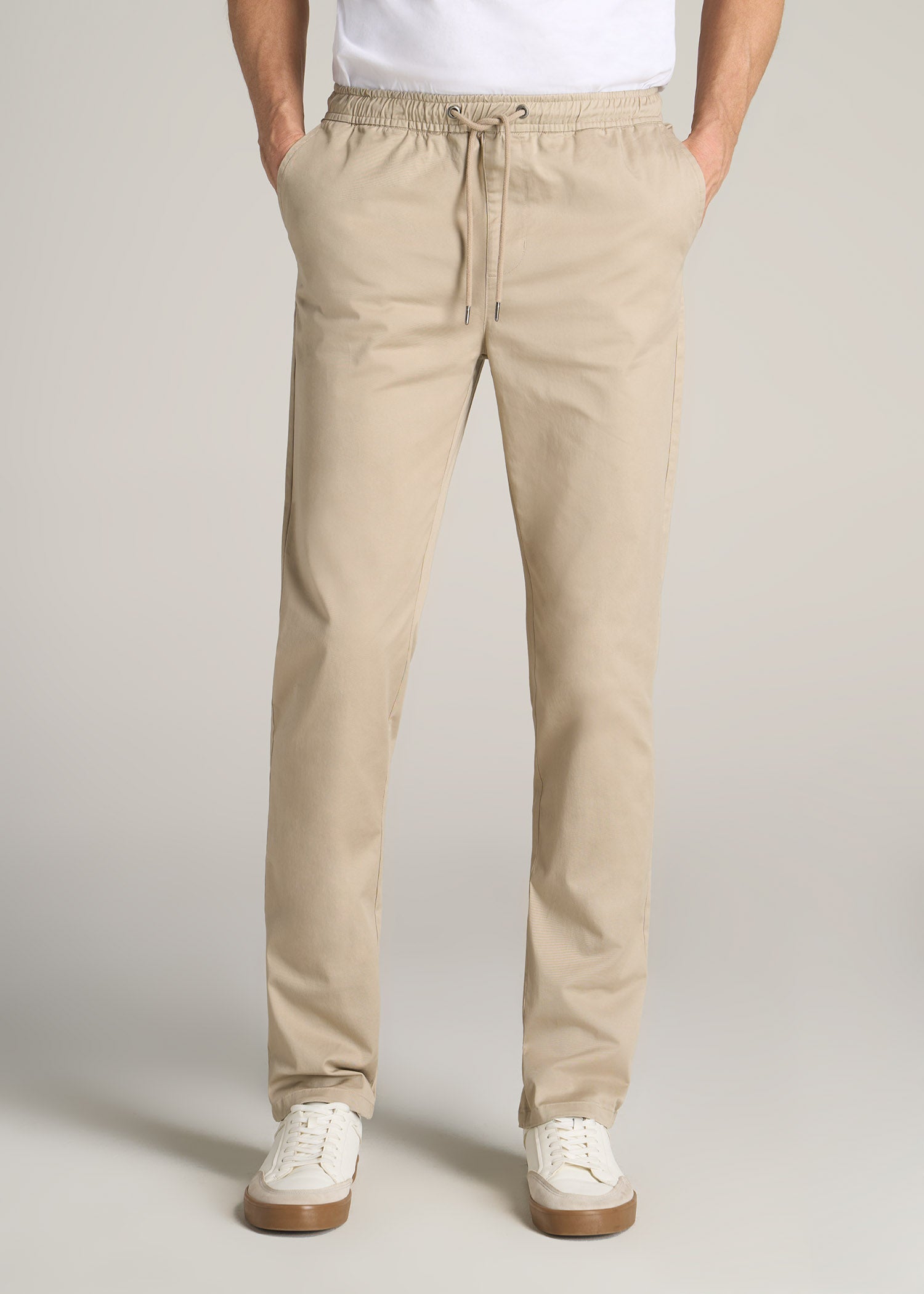 Stretch Pull On TAPERED-FIT Deck Pants For Tall Men in Light Khaki
