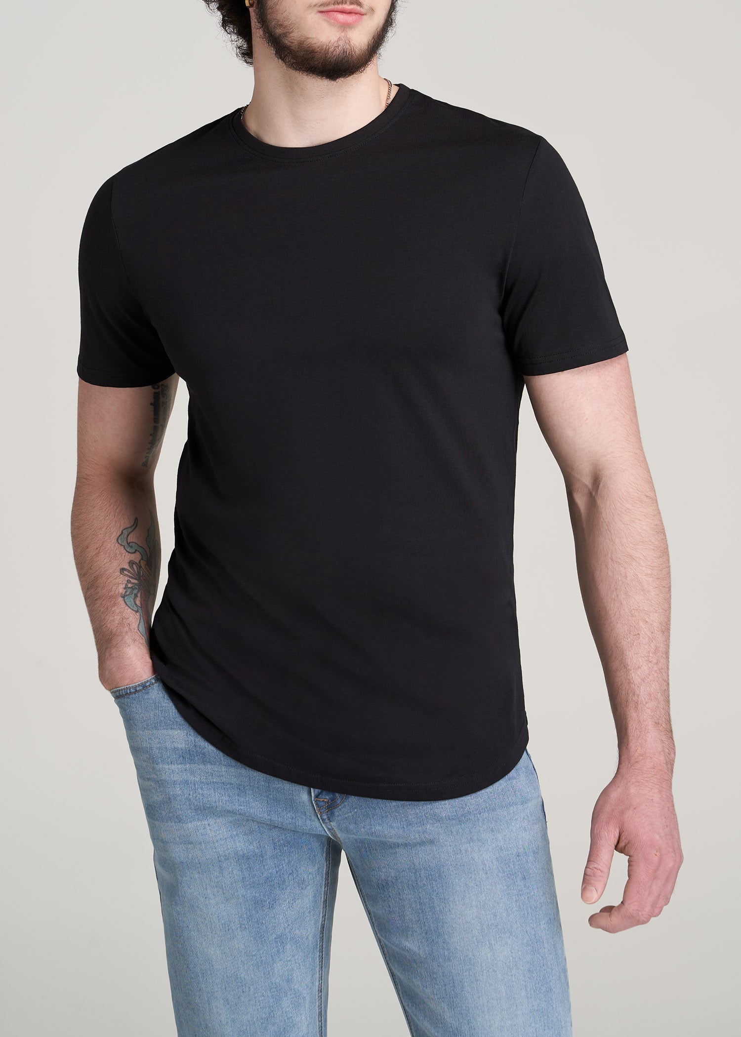 Scoop Neck T-shirts Mens: Men's Tall Bottom Black Tees