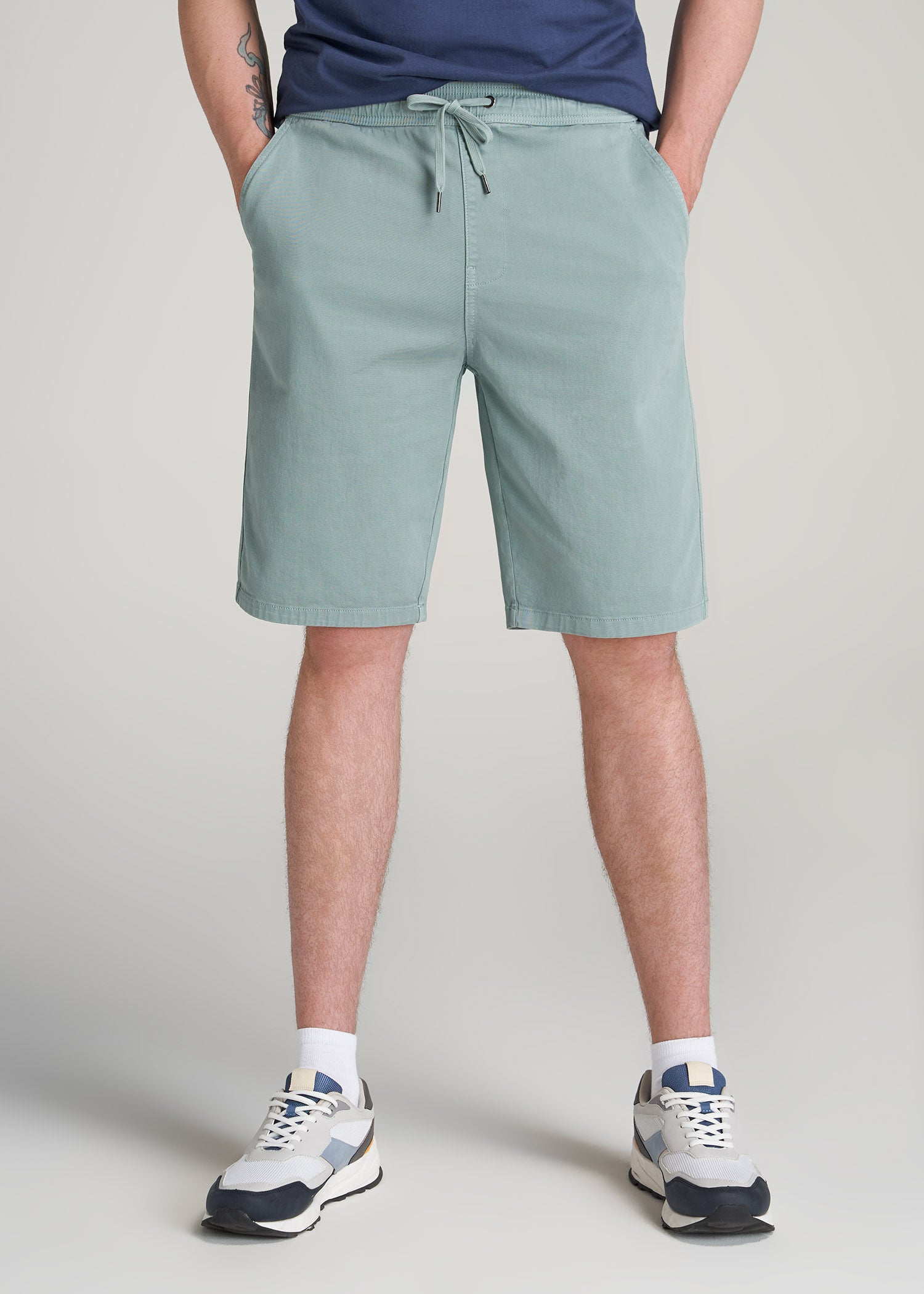 Stretch Twill Pull-On Shorts for Tall Men in Eucalyptus