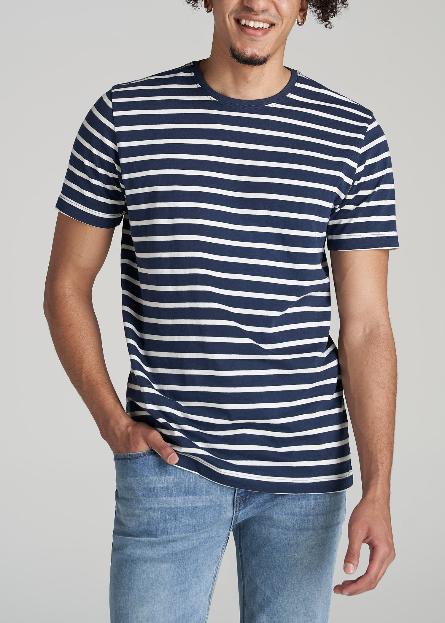 Striped T Shirt Men\'s: Tall Navy & White Striped Tee | American Tall