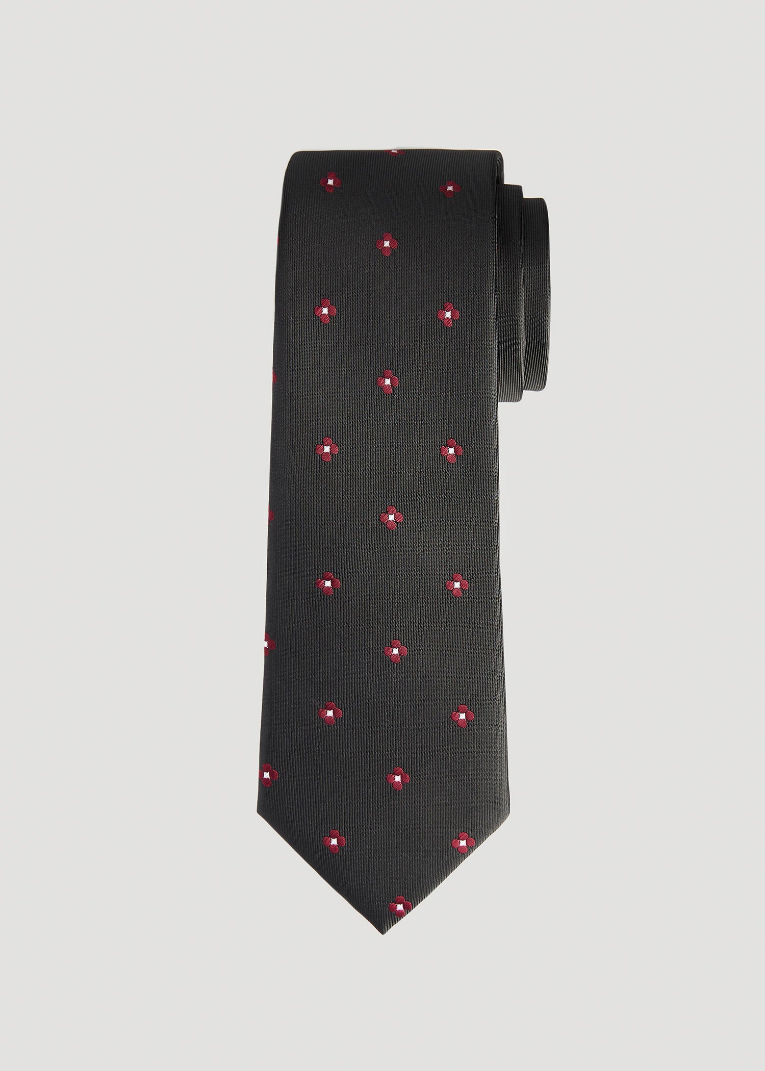 Regular Black Tie With Burgundy Flowers