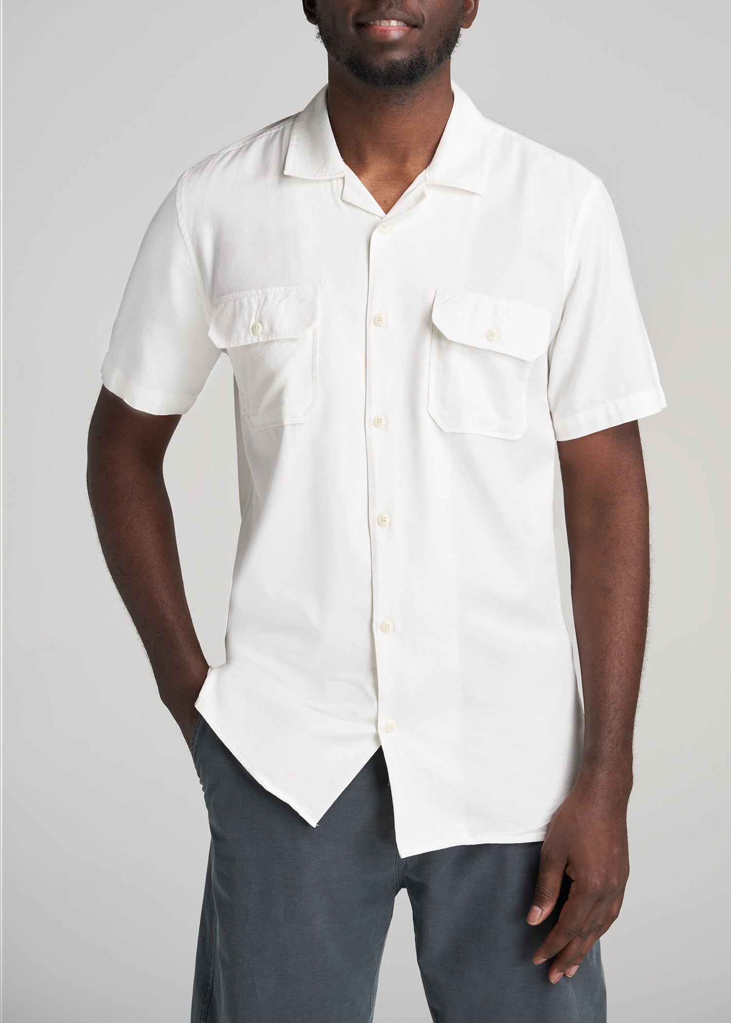 LJ&S Two-Pocket Camp Shirt for Tall Men in Ecru S / Tall / Ecru