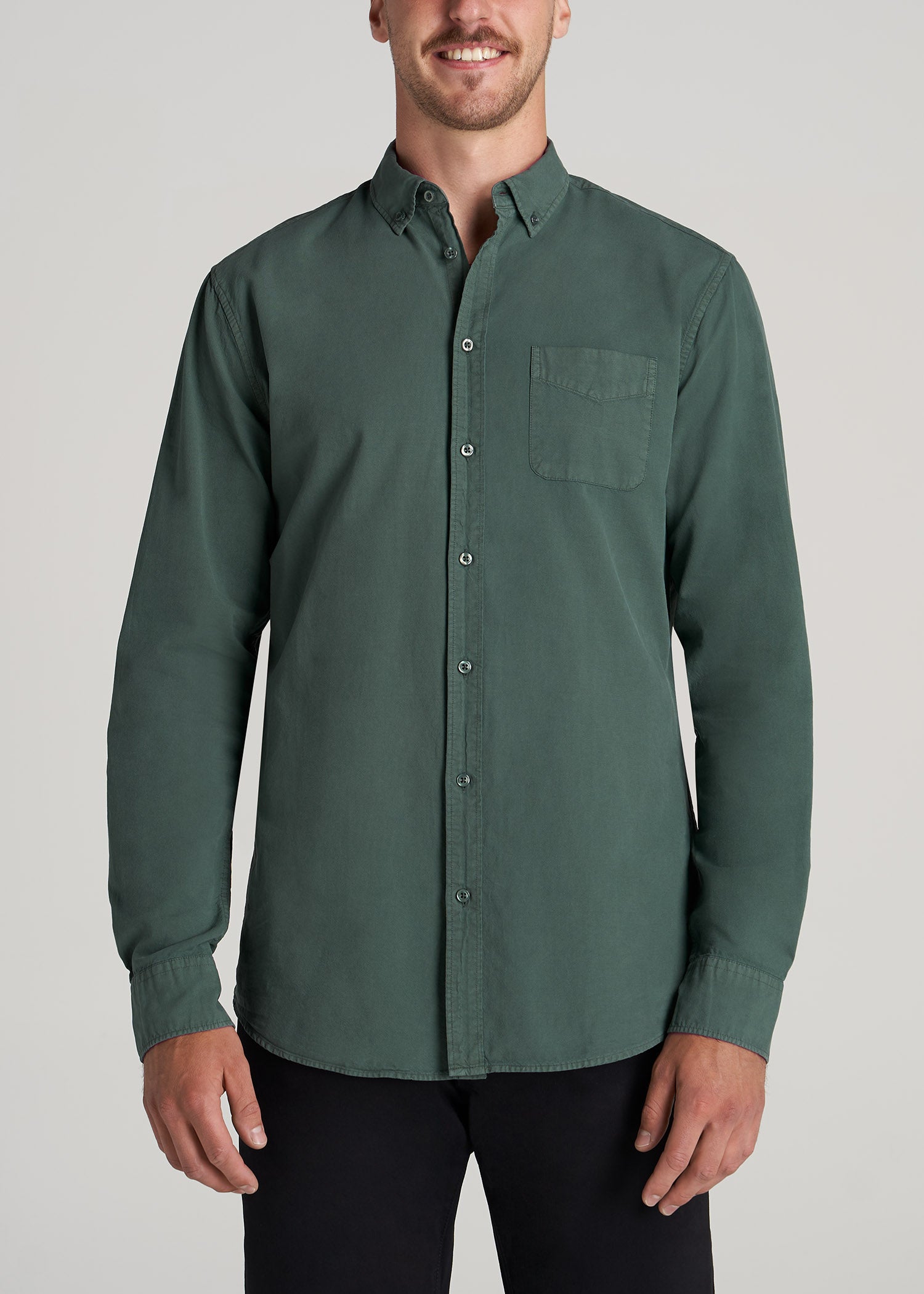 Washed Oxford Shirt for Tall Men in Timber Green