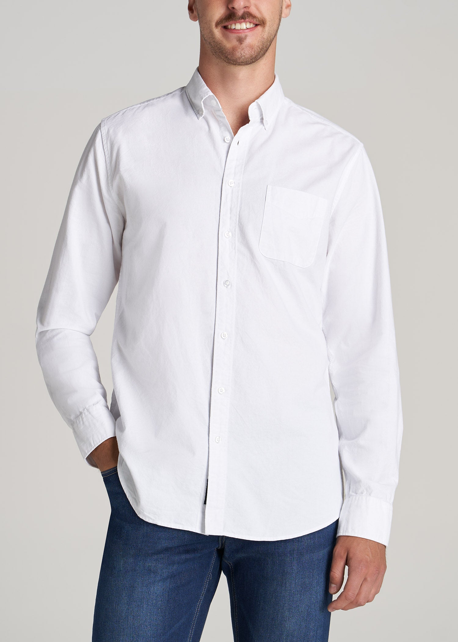 Washed Oxford Shirt for Tall Men in White S / Semi Tall / White