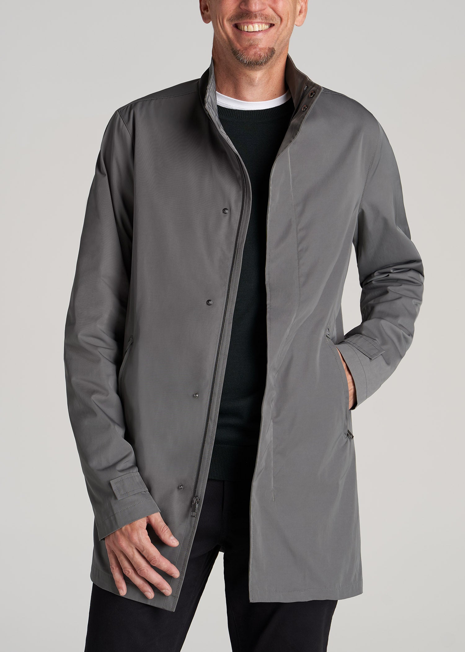 Zip Trench Coat For Tall Men In Slate Grey