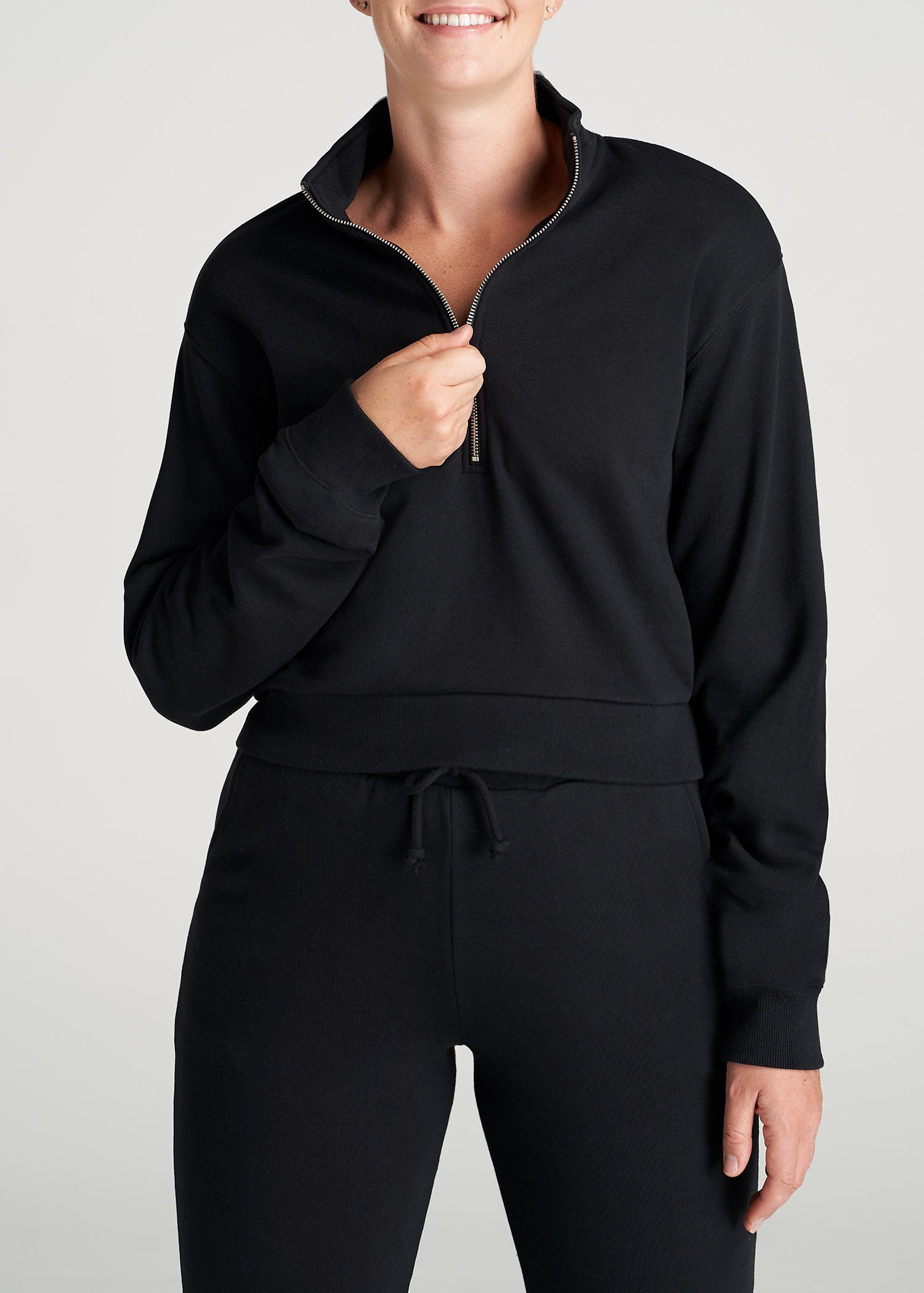 Wearever Fleece Cropped Half-Zip Sweatshirt for Tall Women in Black