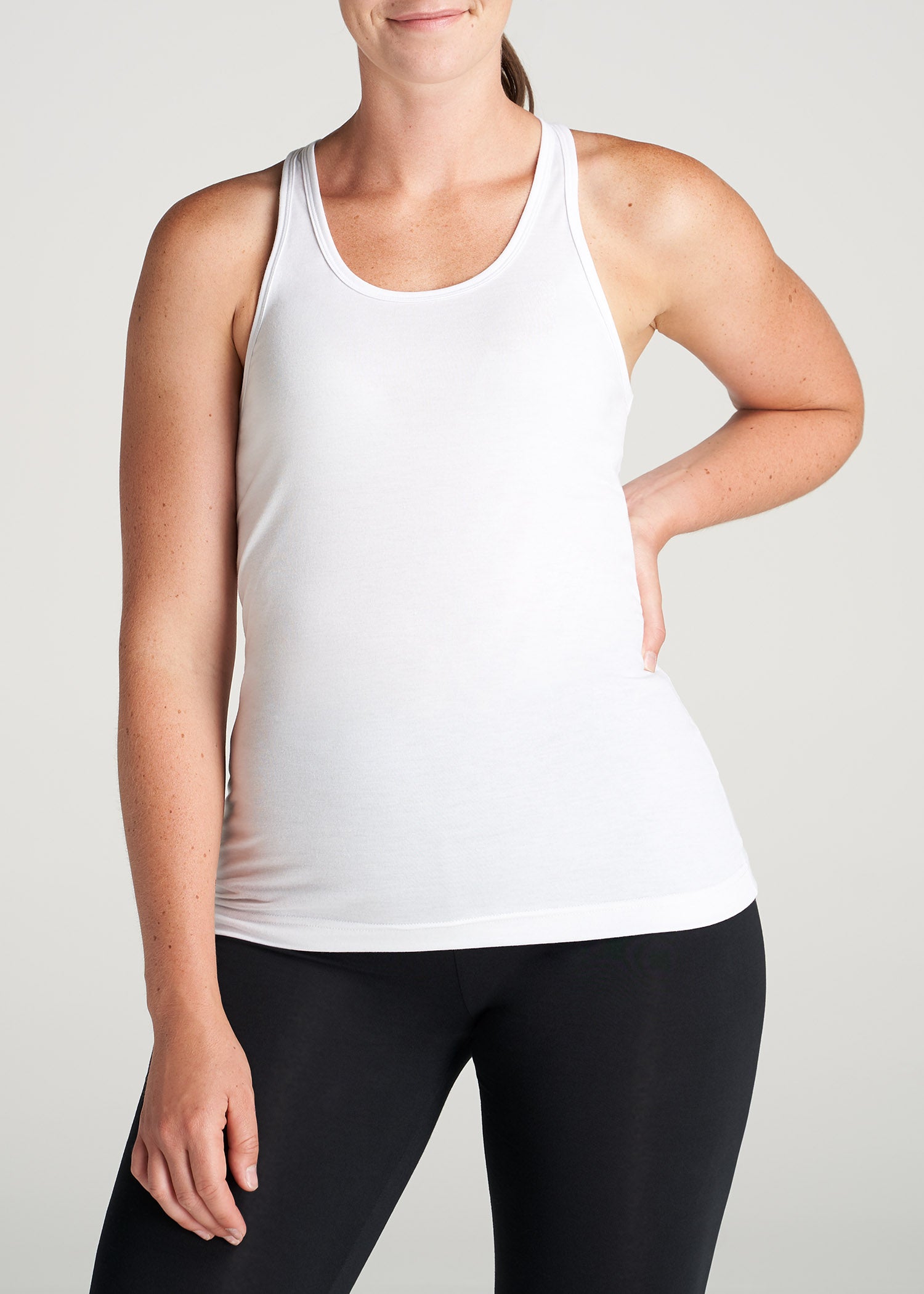 American Tall Racerback Tank Top in White - Extra-Long Women's Tanks