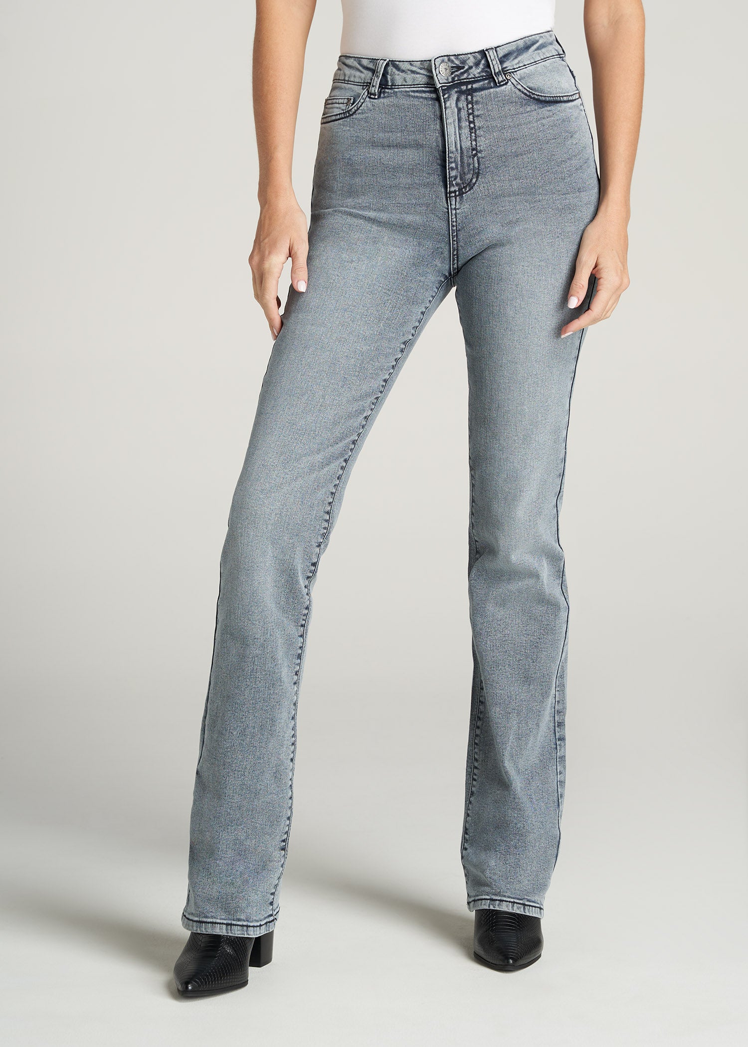Tall Women's Jeans: Tall Lady Britney Light Grey Bootcut Jeans – American  Tall