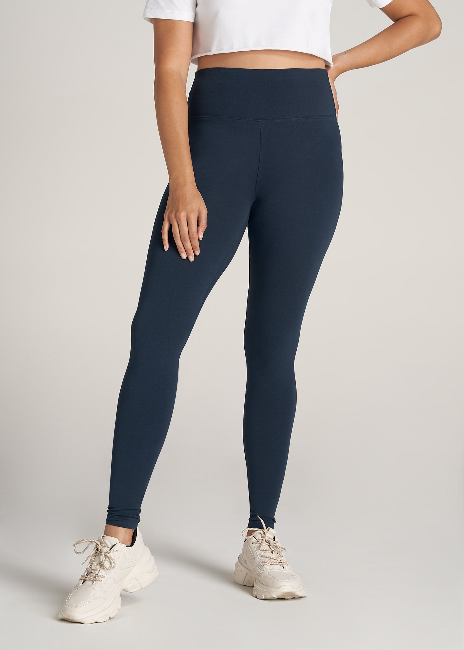 Comfortable Ankle Length Stretch Leggings-Navy-S