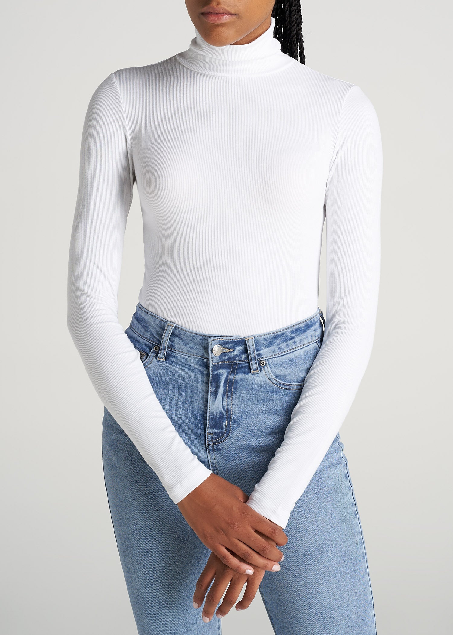 Tall Women's Fitted Long Sleeve Ribbed Turtleneck Tee in White M / Tall / White
