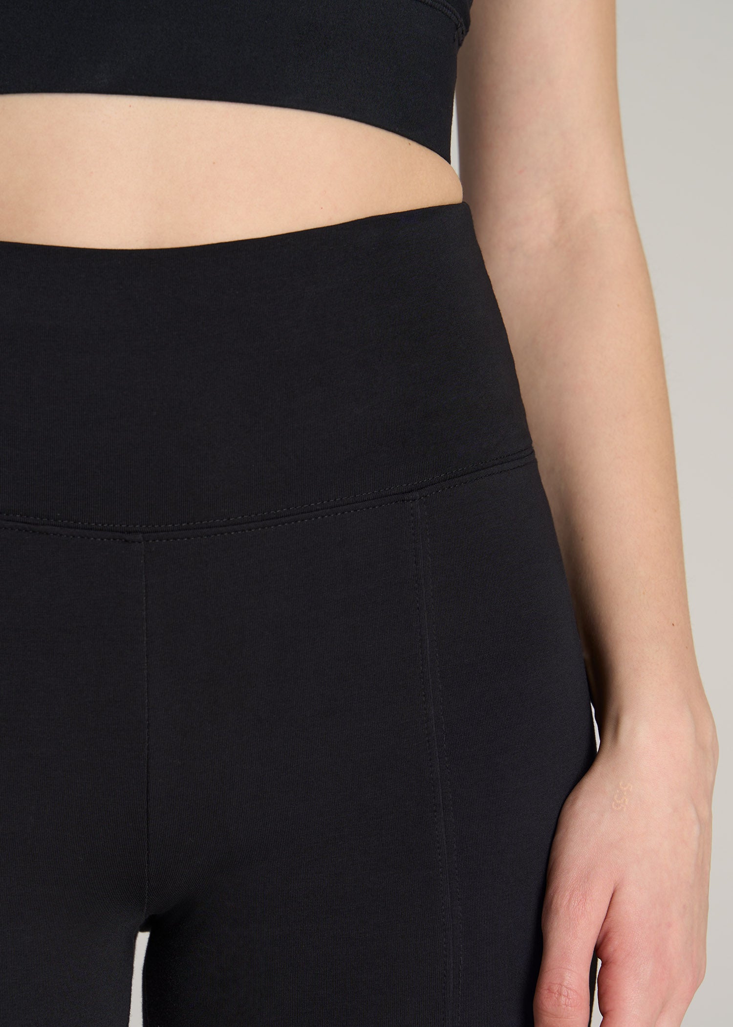 American-Tall-Women-High-Rise-Split-Flare-Cotton-Legging-Black-detail