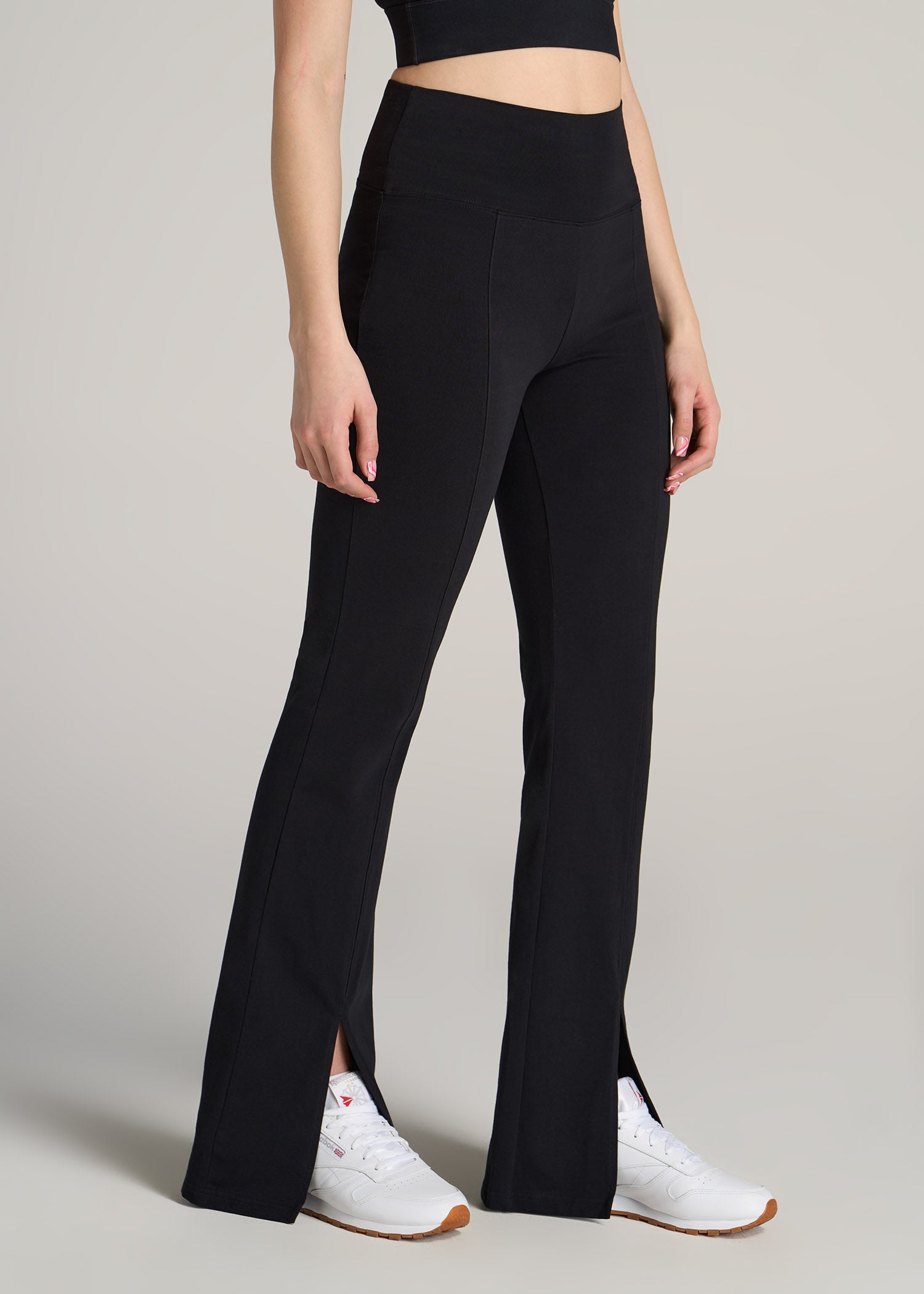 American-Tall-Women-High-Rise-Split-Flare-Cotton-Legging-Black-side