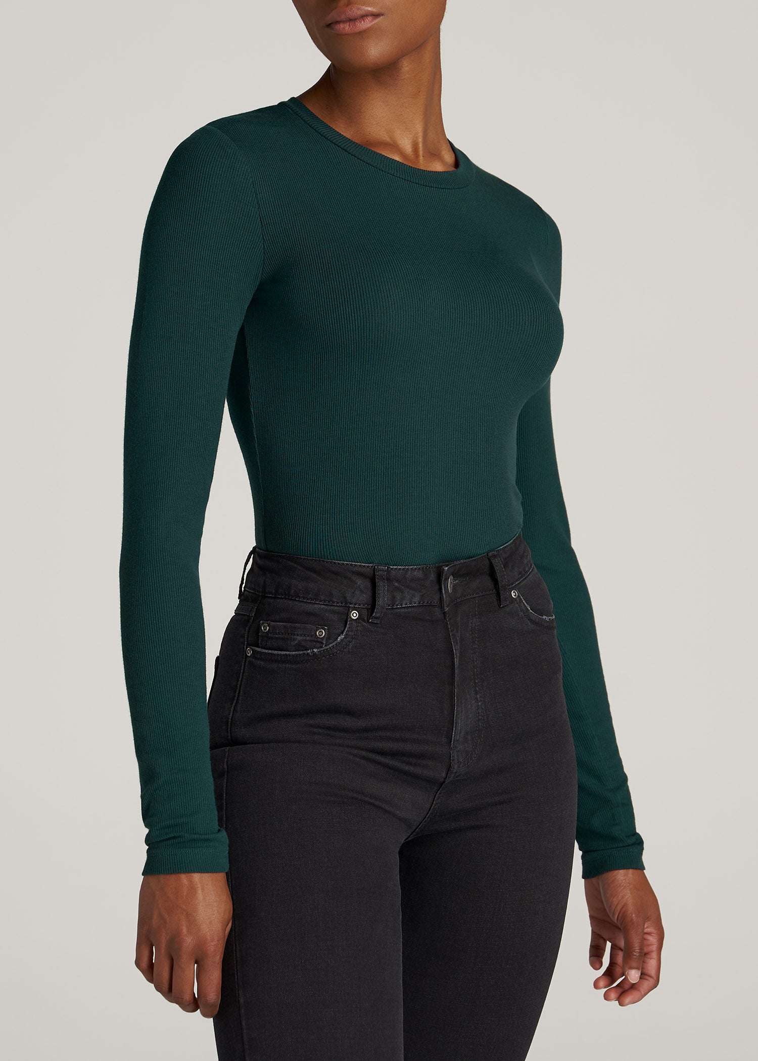 FITTED Ribbed Long Sleeve Tee in Emerald - Tall Women's Shirts