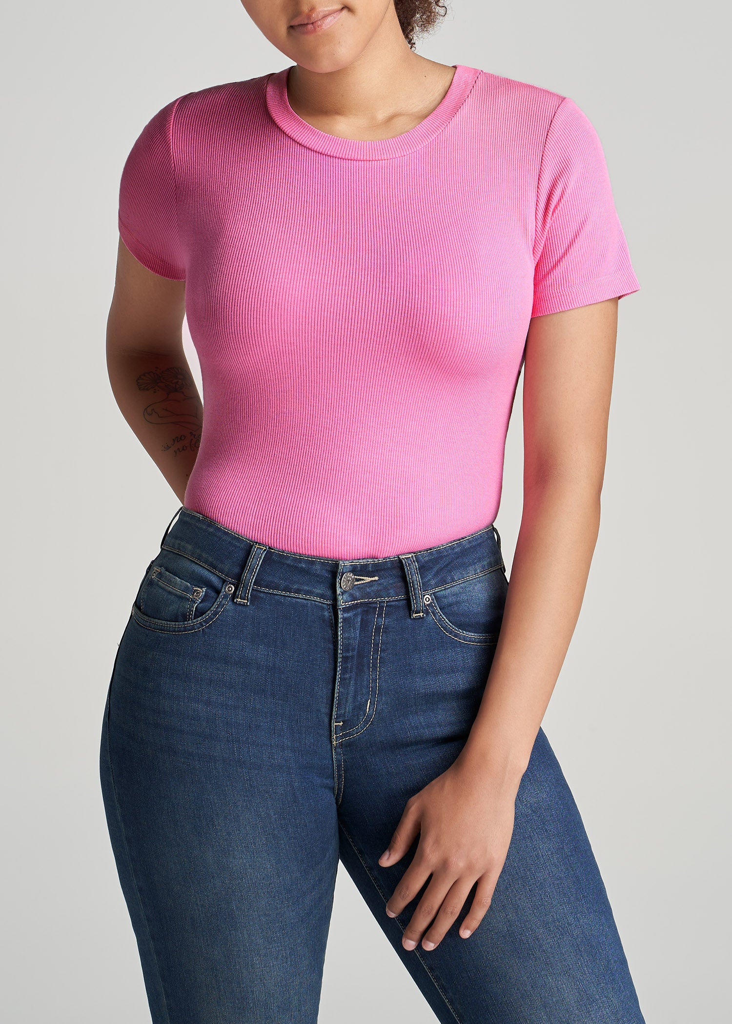 American Tall Fitted Ribbed Tee in Bubblegum Pink - Women's Tall T-shirts XL / Tall / Bubblegum Pink