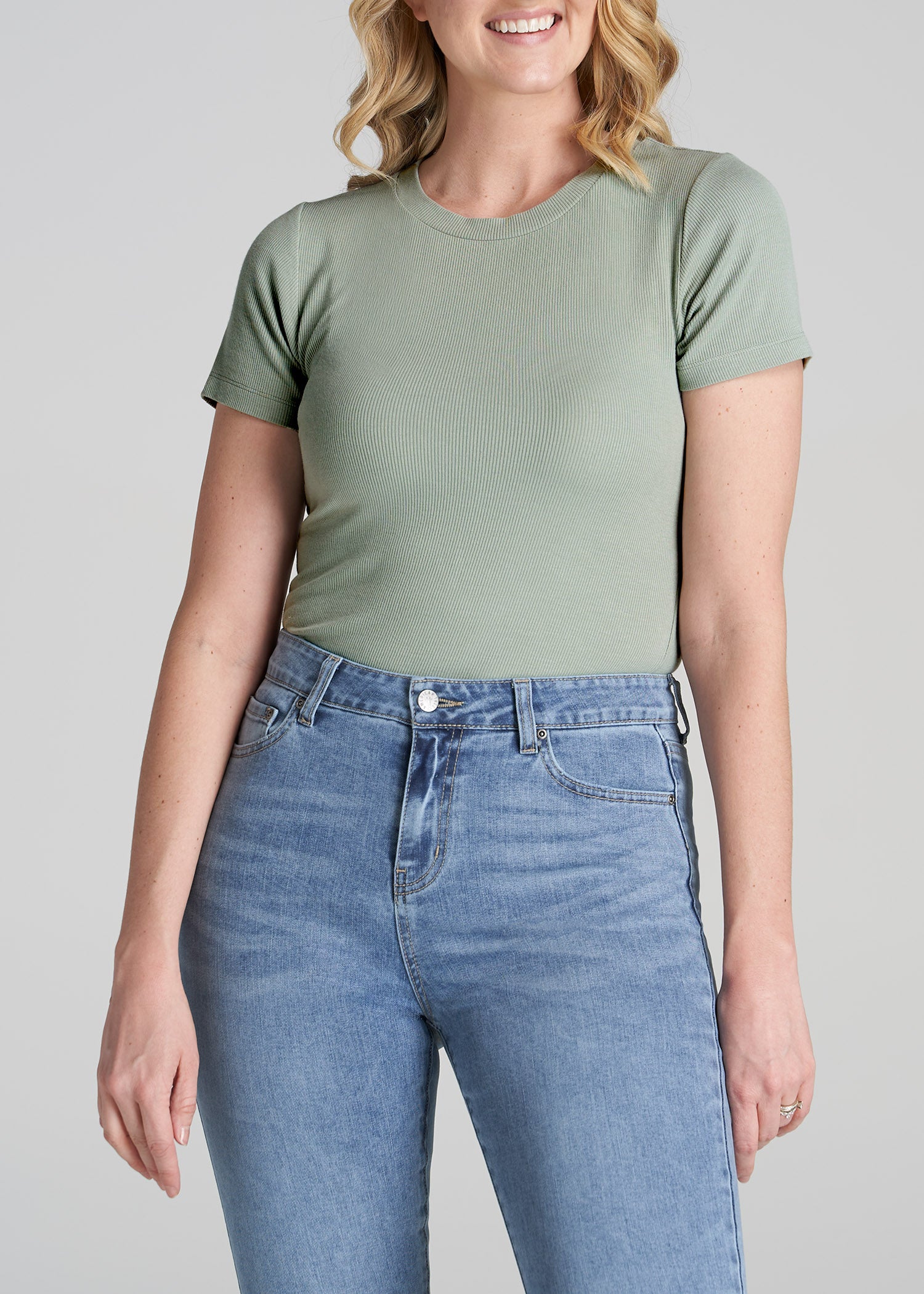 FITTED Ribbed Tee in Sage Green - Women's Tall T-Shirts