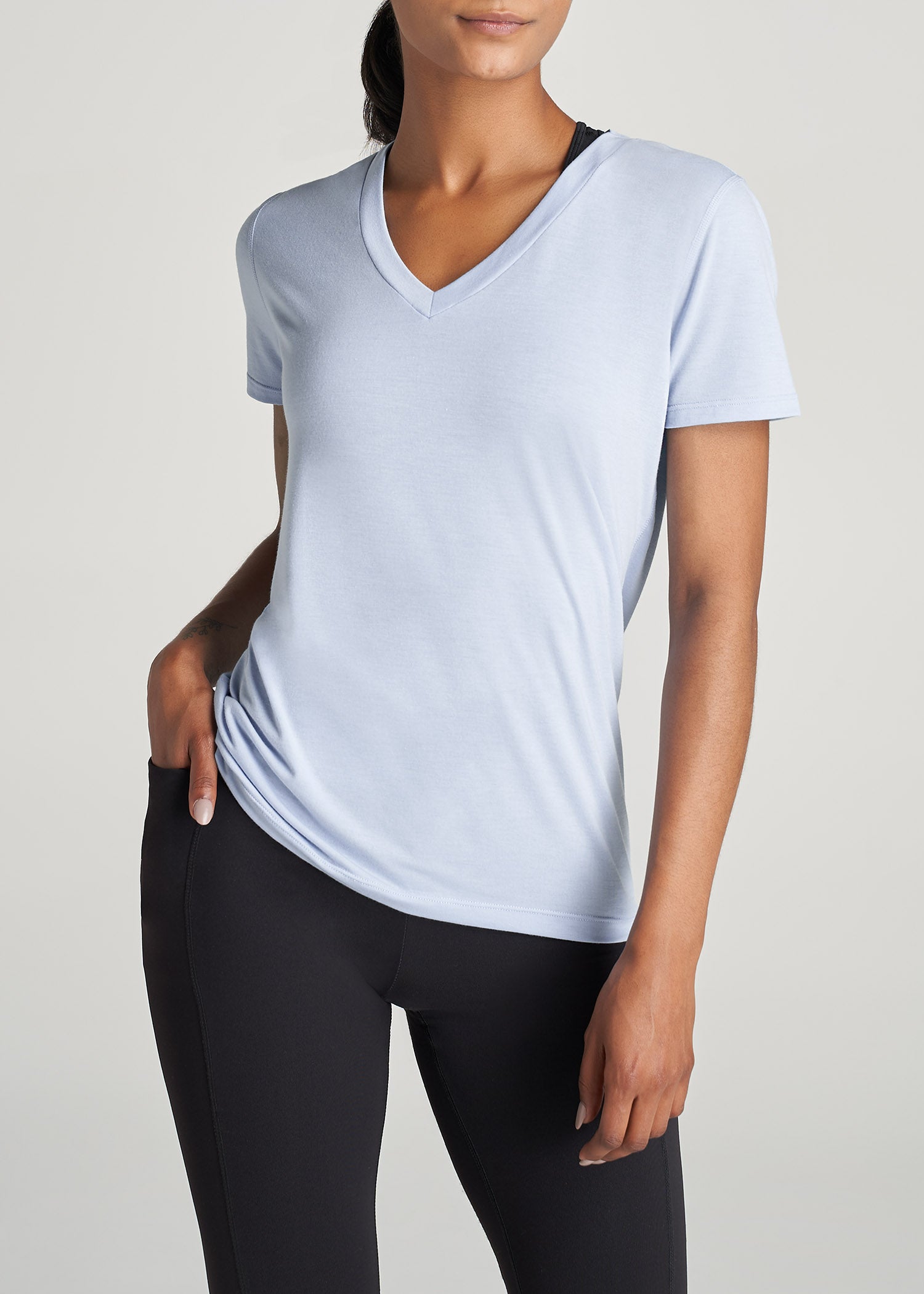 Short Sleeve V-Neck In Cloud Blue - Shirts For Tall Women