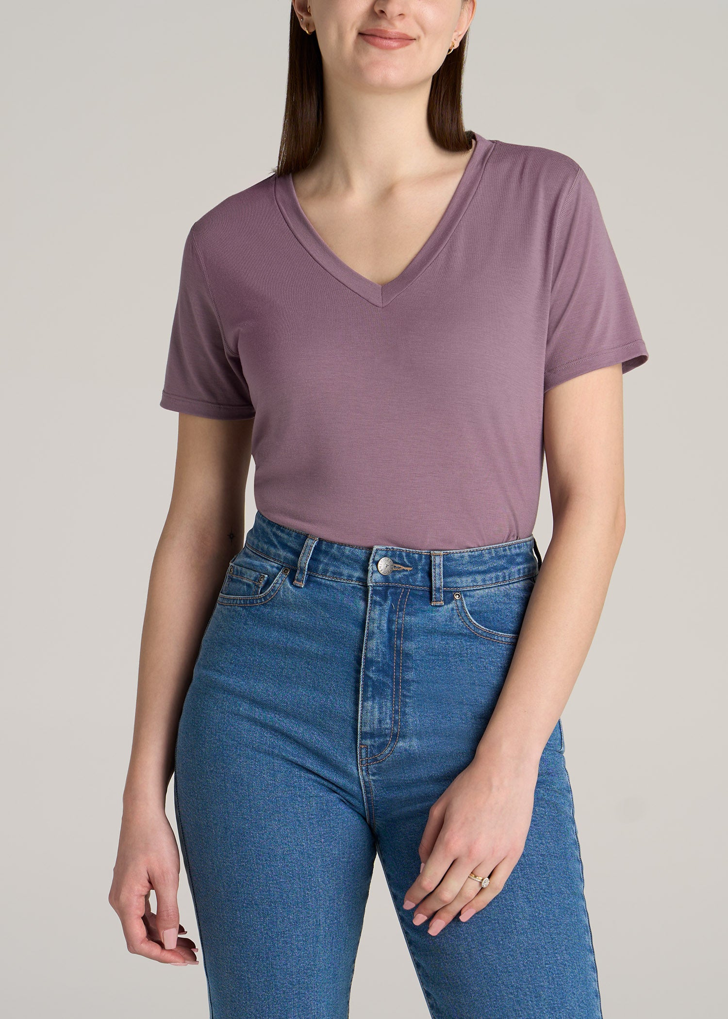 Short Sleeve V-Neck Smoked Mauve - Shirts For Tall Women