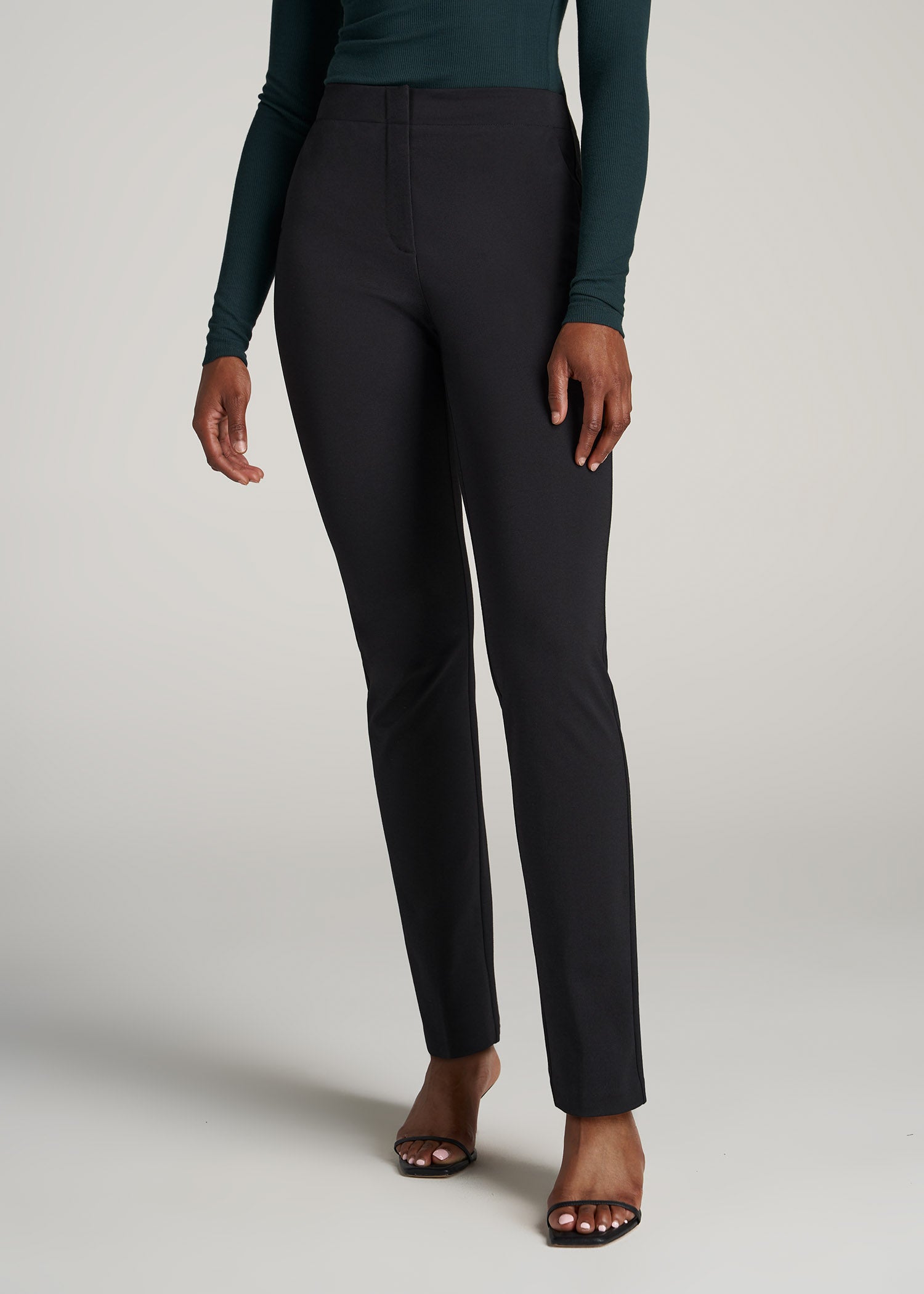 American-Tall-Women-Slim-Fit-Dress-Pant-Black-front