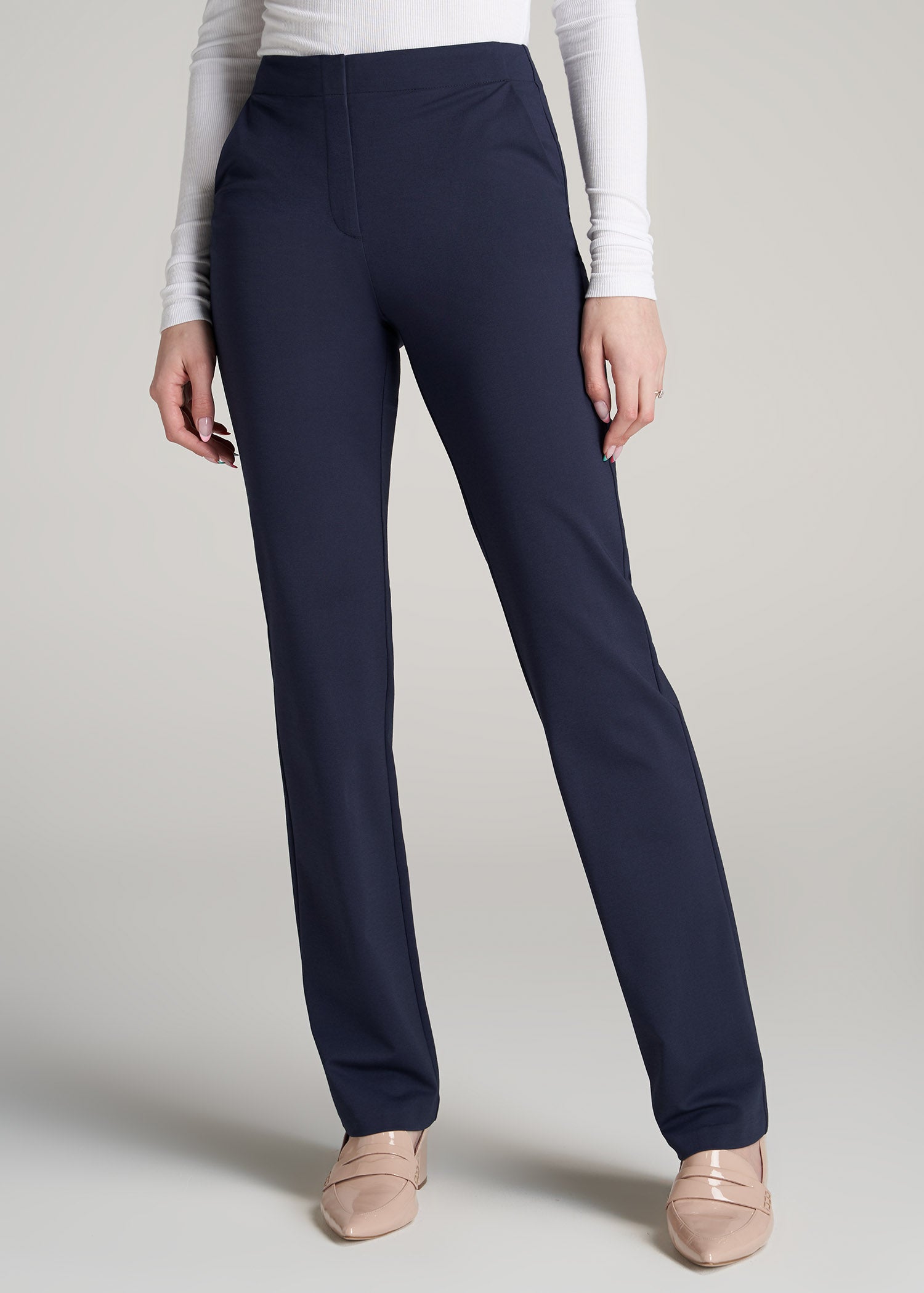 Slacks for Women: Tall lady Straight Leg Navy Pants