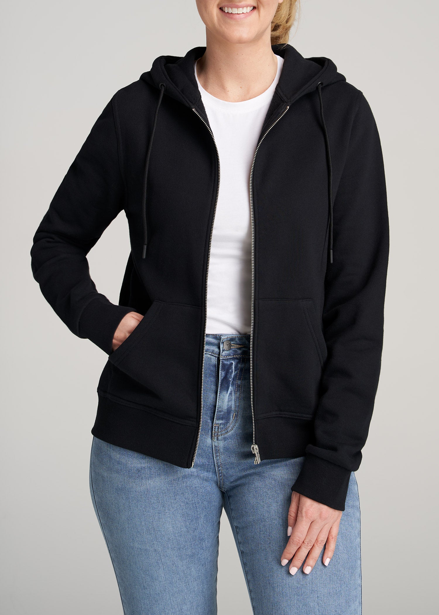 Wearever Fleece Full-Zip Women's Tall Hoodie in Black