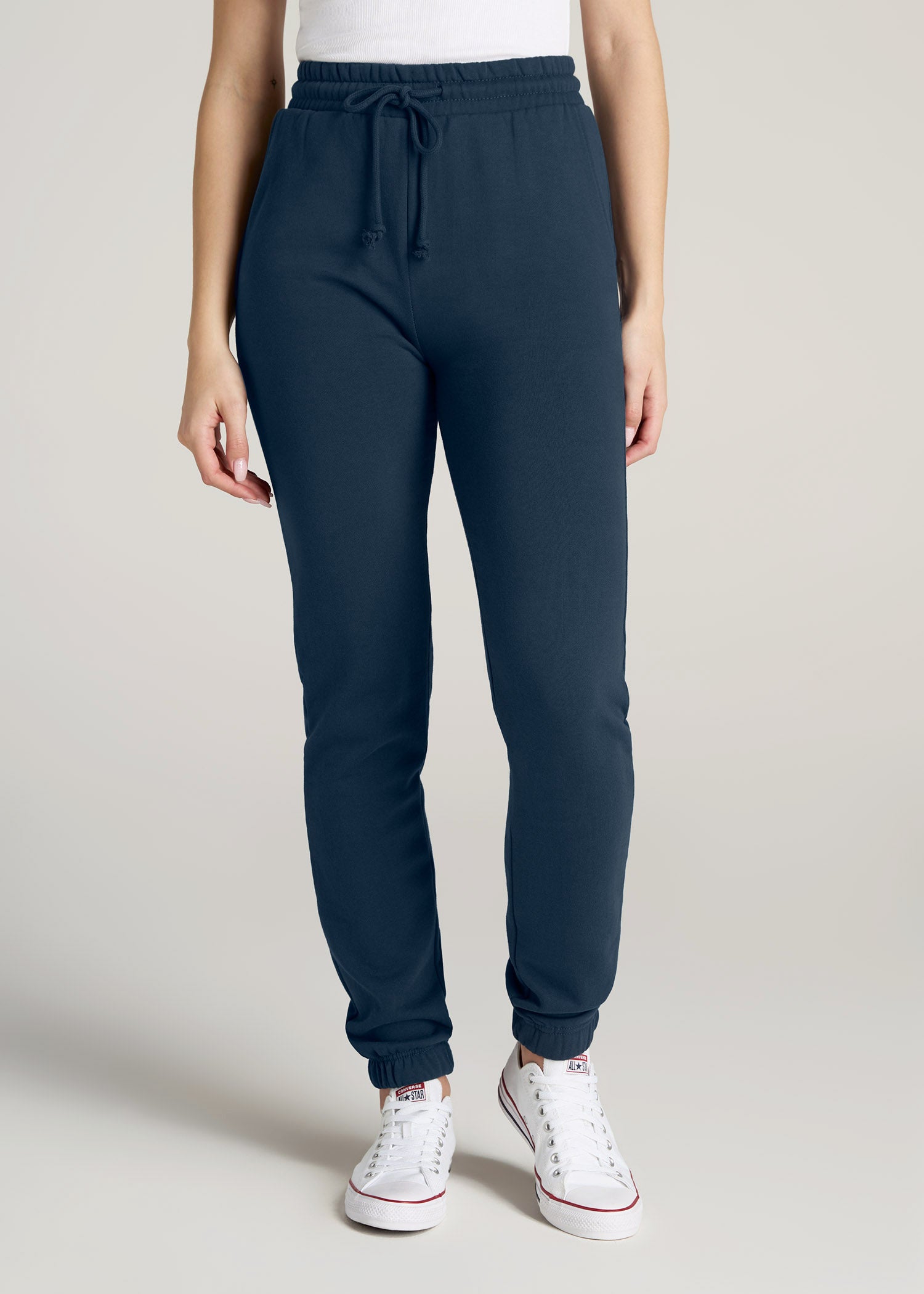 American-Tall-Women-Wearever-SLIM-High-Waisted-Garment-Dye-Sweatpants-Bright-Navy-front