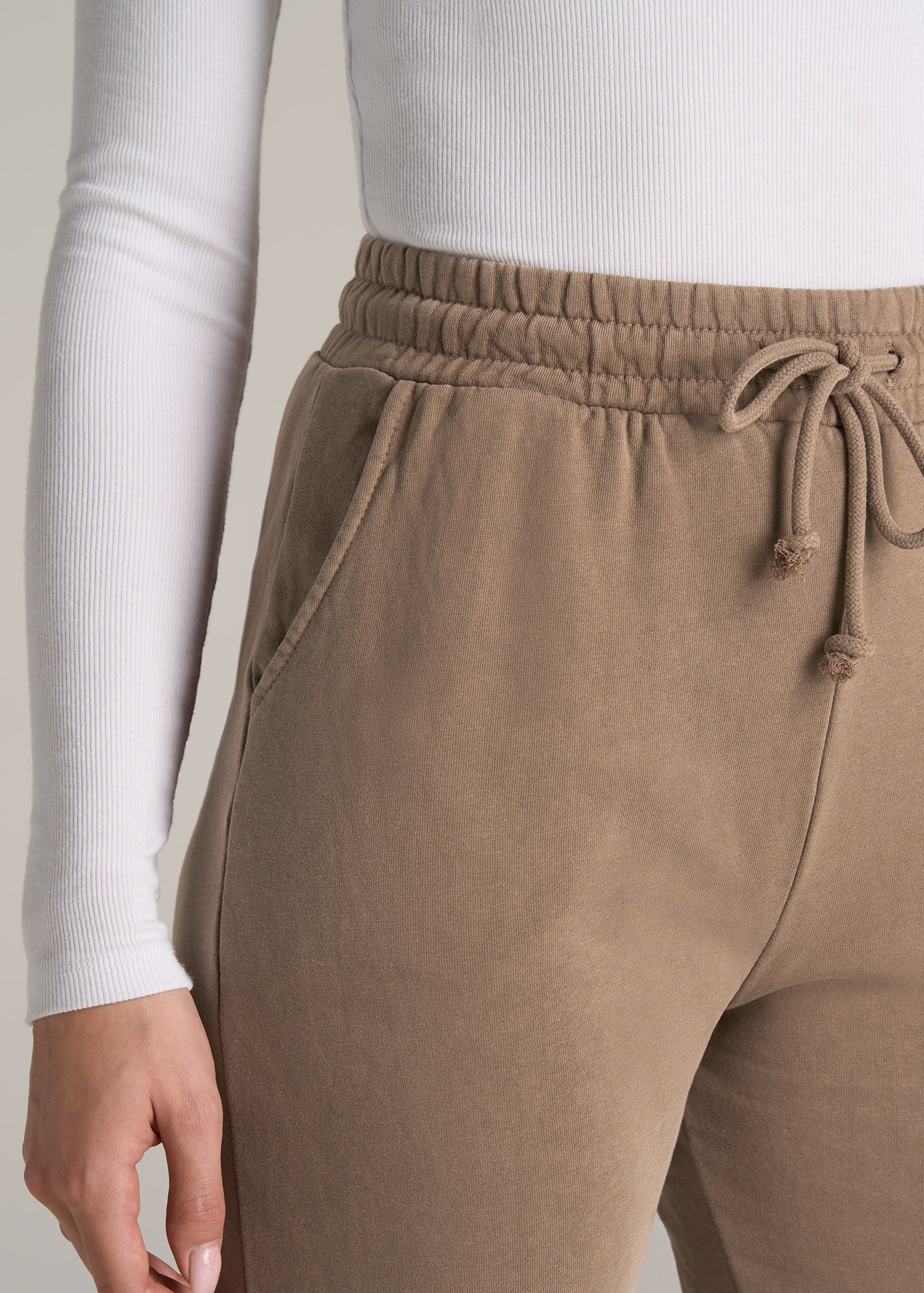 American-Tall-Women-Wearever-SLIM-High-Waisted-Garment-Dye-Sweatpants-Latte-detail