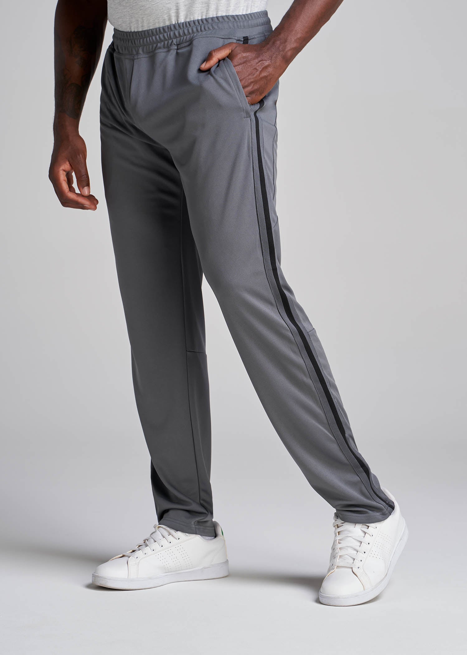 Athletic Stripe Pants for Tall Men in Storm Grey Stripe