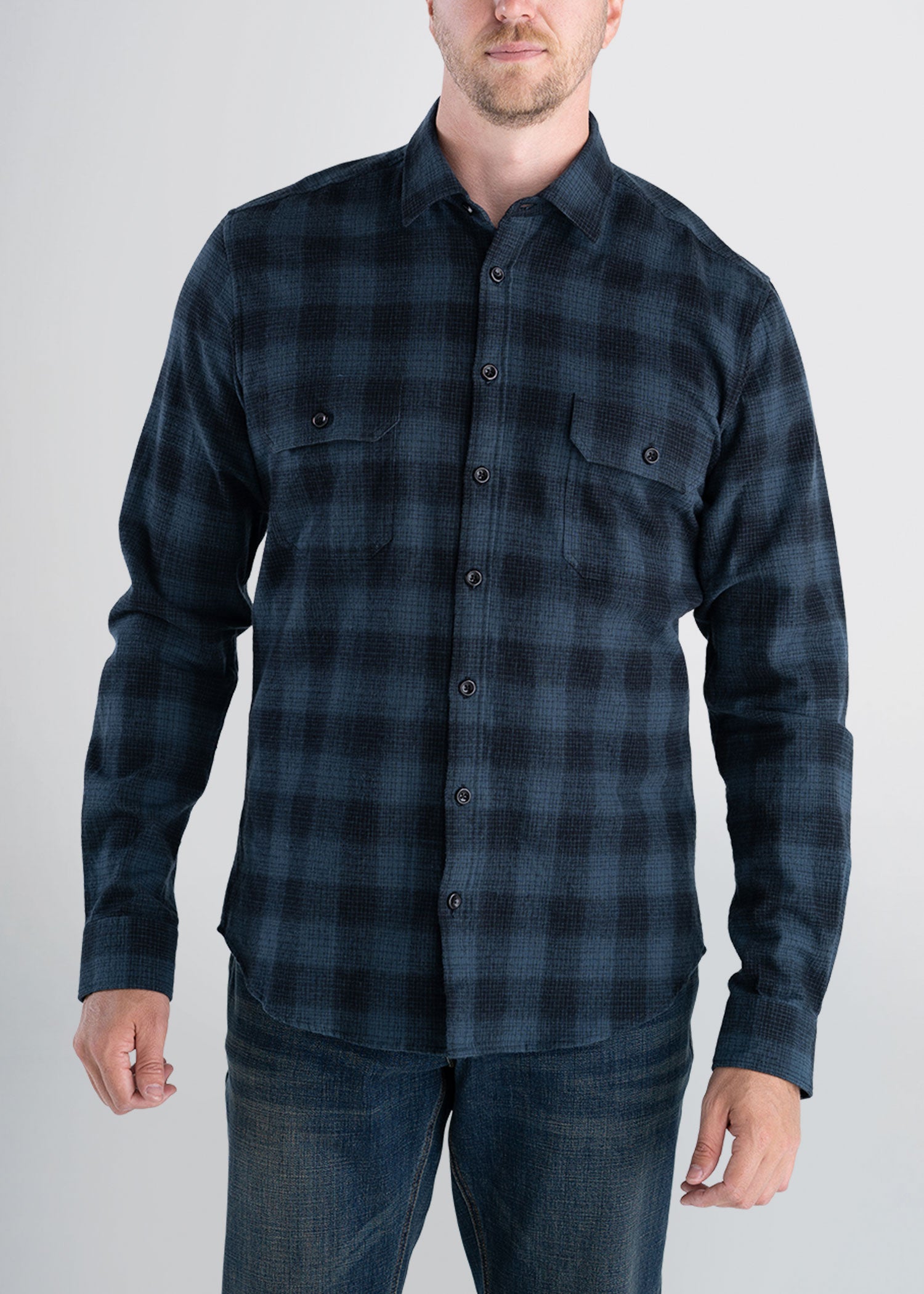 LJ&S Heavy Flannel Shirt for Tall Men in Army Plaid-Black Spruce