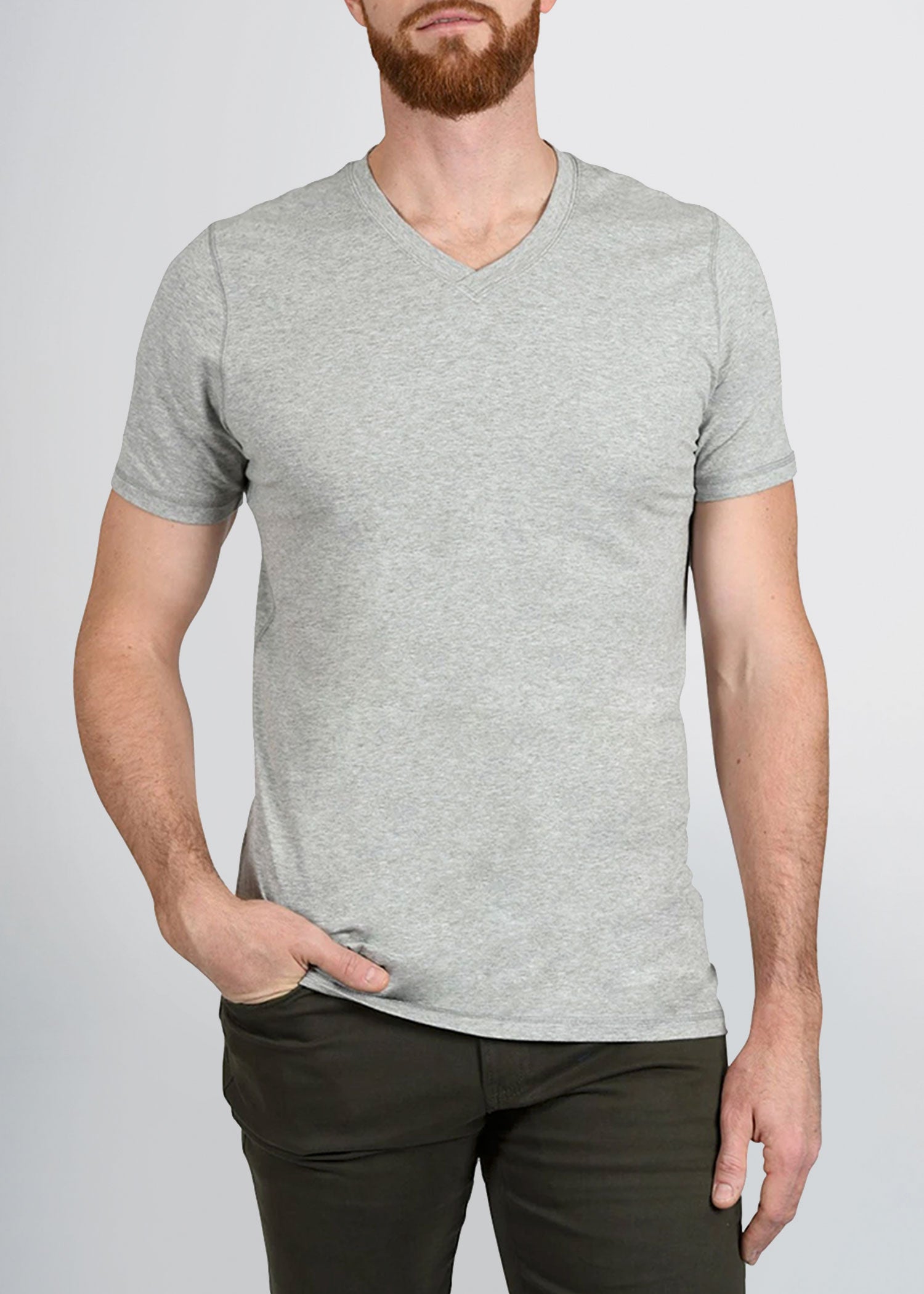 Slim Fit Men's V Neck T Shirts in Grey American Tall