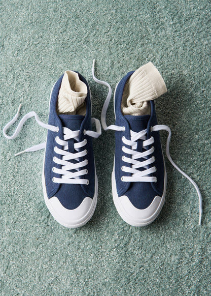 Vulcanized Canvas Sneakers for Tall Women in Patriot Blue