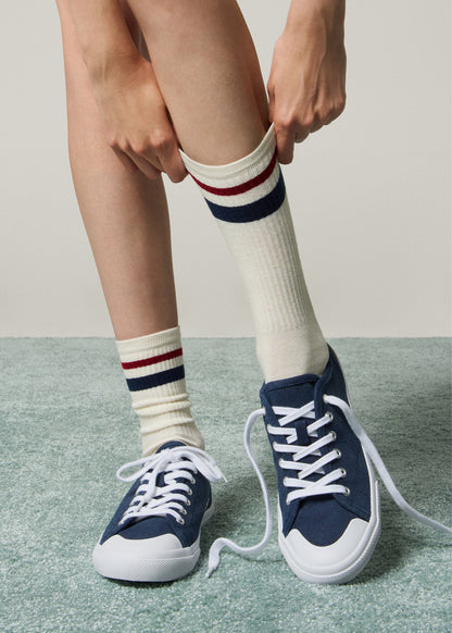 Vulcanized Canvas Sneakers for Tall Women in Patriot Blue
