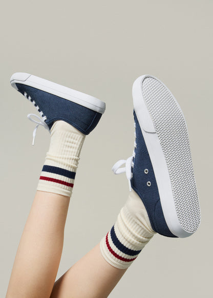 Vulcanized Canvas Sneakers for Tall Women in Patriot Blue