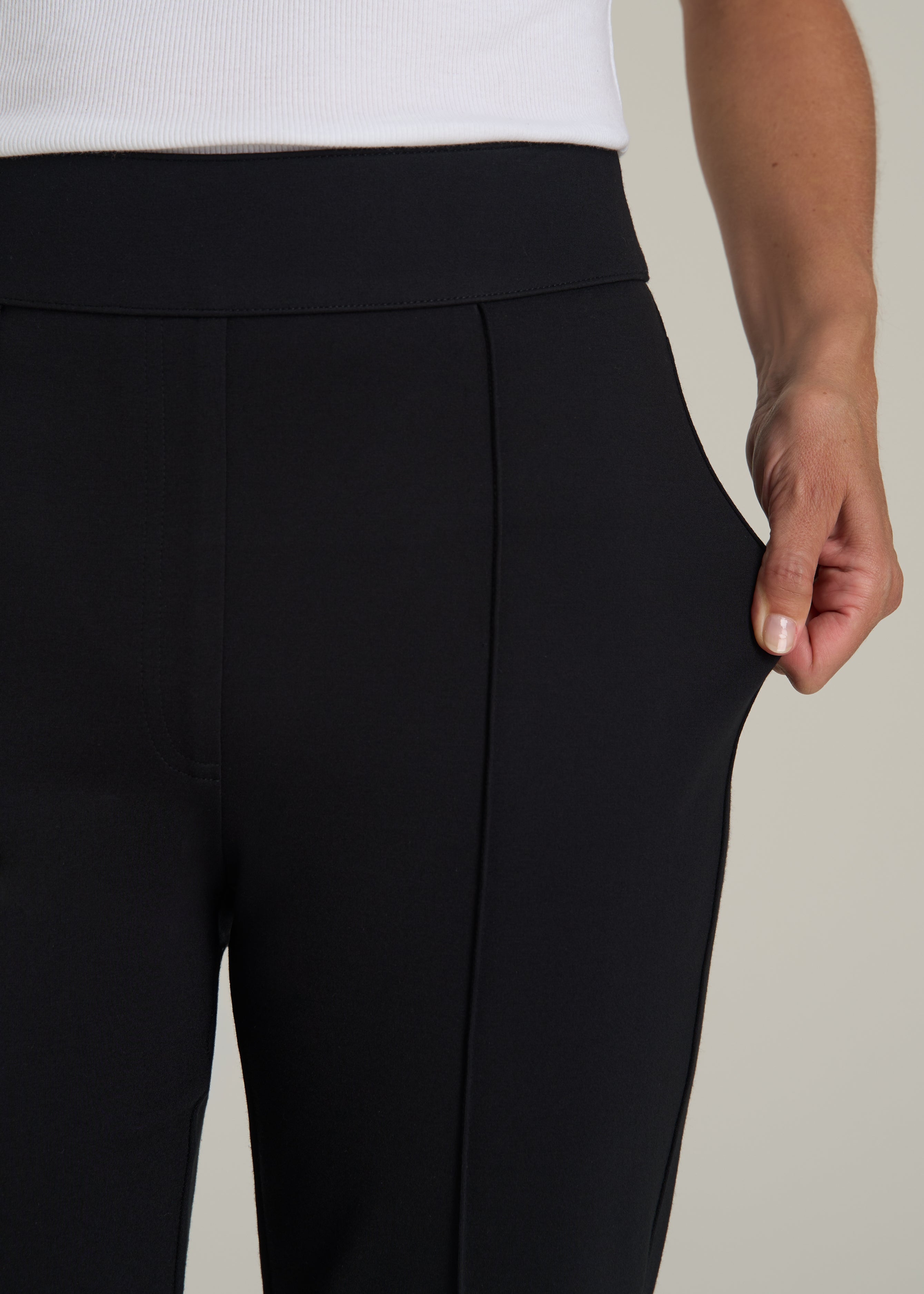 Soft Flex Ponte Pull On Flare Pants for Tall Women in Black