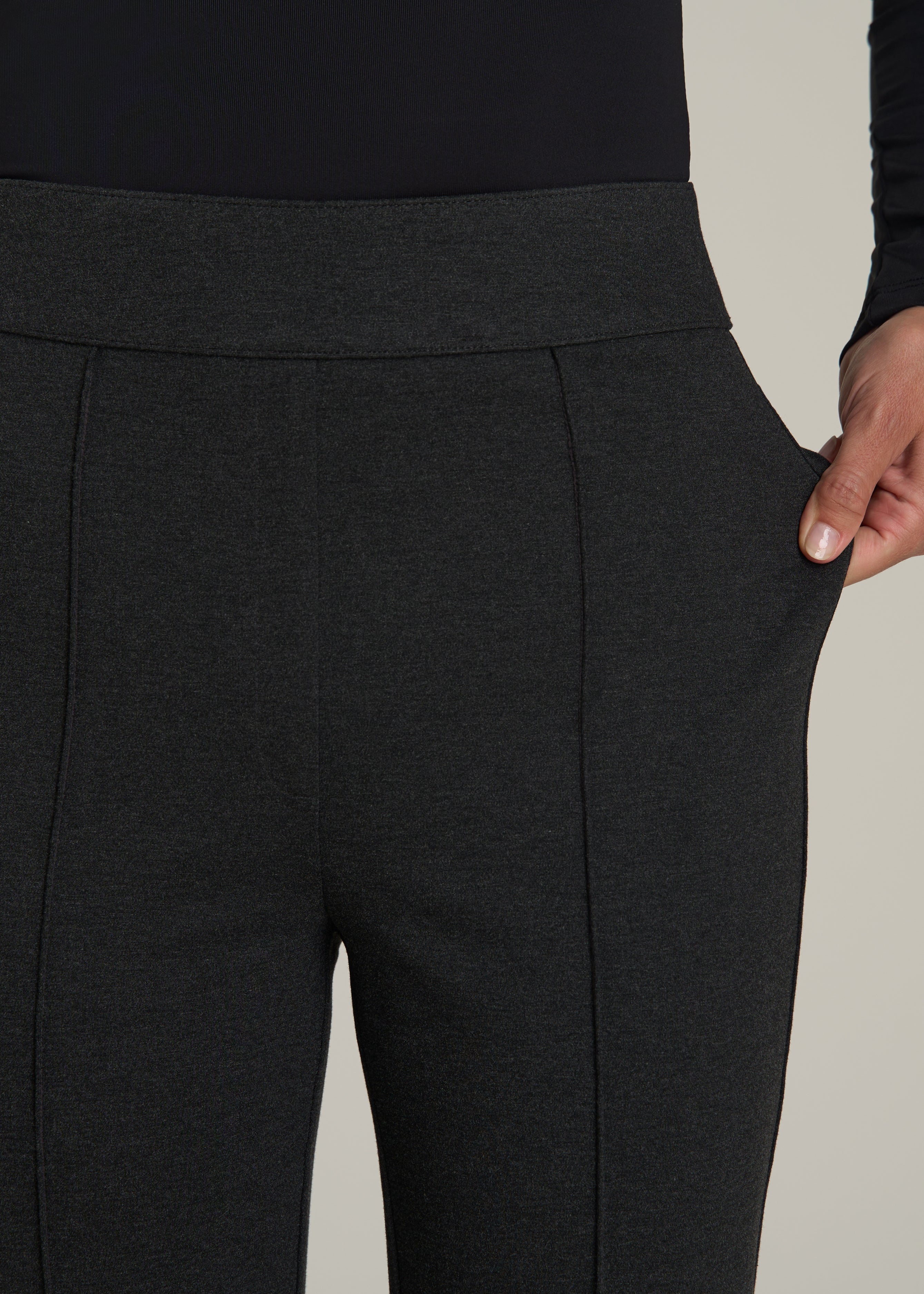 Soft Flex Ponte Pull On Flare Pants for Tall Women in Dark Charcoal Heather