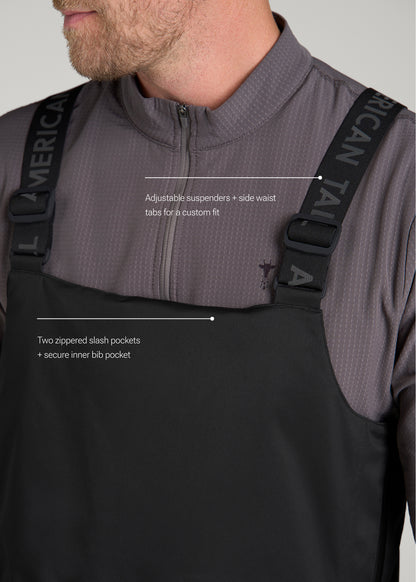 Insulated Ski Bib Pants for Tall Men in Black