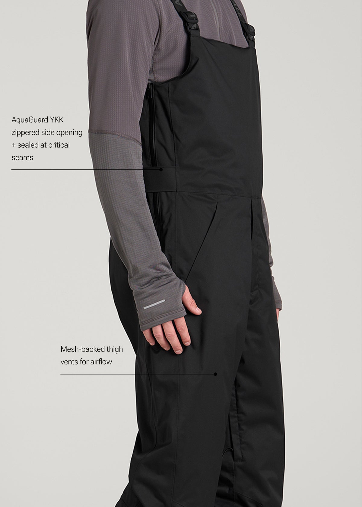 Insulated Ski Bib Pants for Tall Men in Black