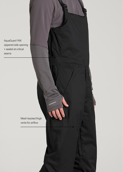 Insulated Ski Bib Pants for Tall Men in Black
