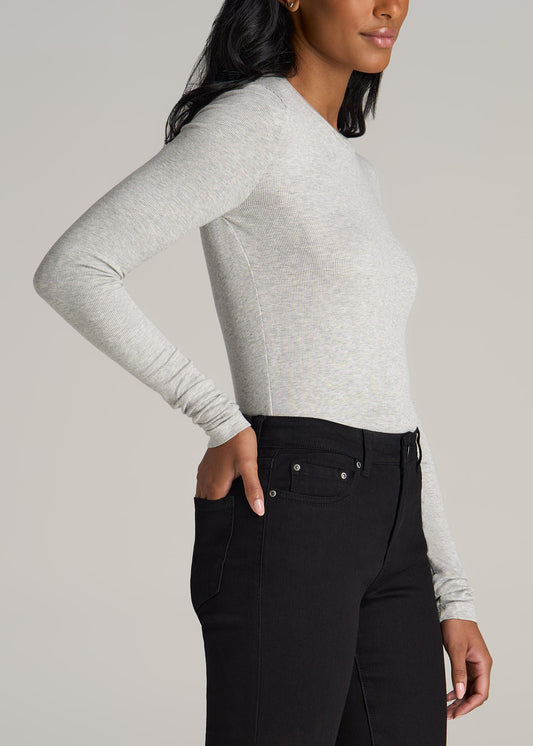 FITTED Ribbed Long Sleeve Tee in Grey Mix - Tall Women's Shirts