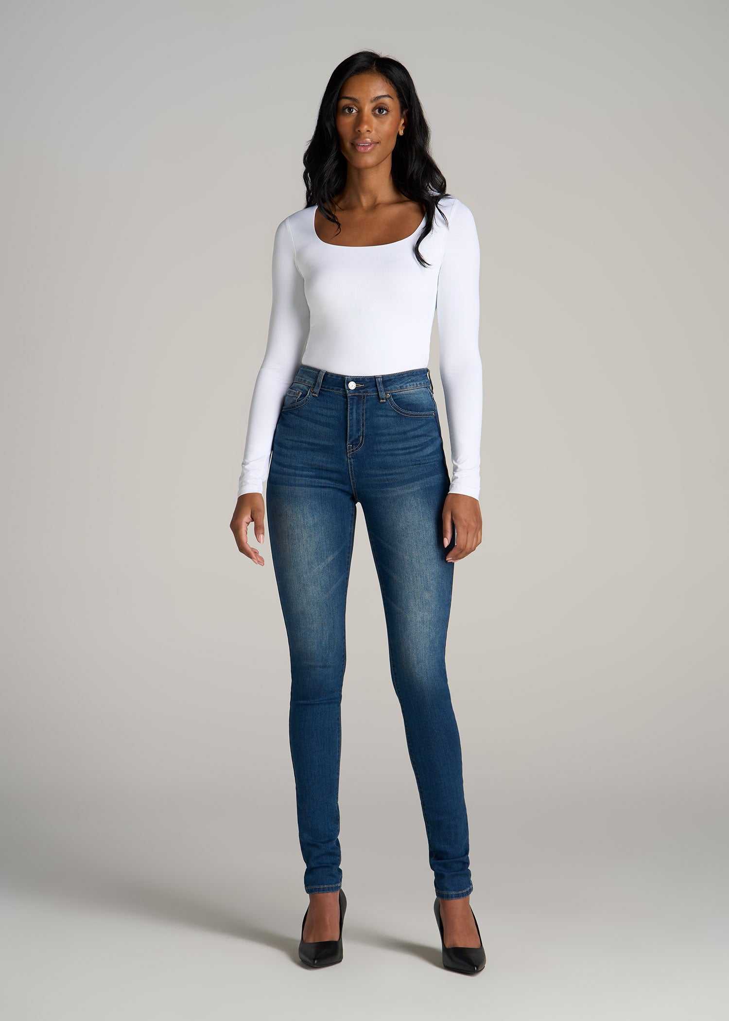 High rise blue jeans for women Clearance