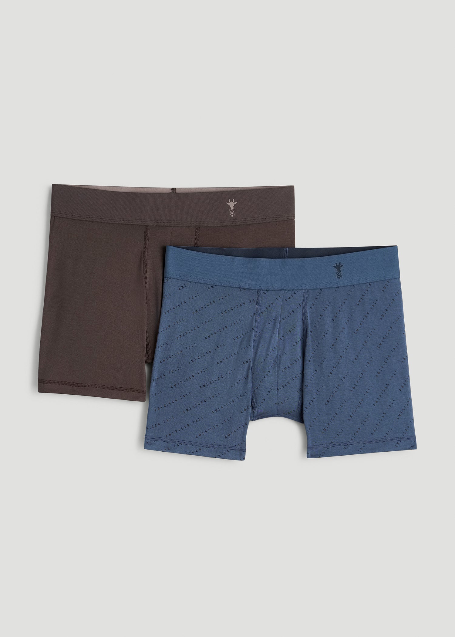 Micro Modal Boxer Briefs for Tall Men in Blue Print/ Espresso