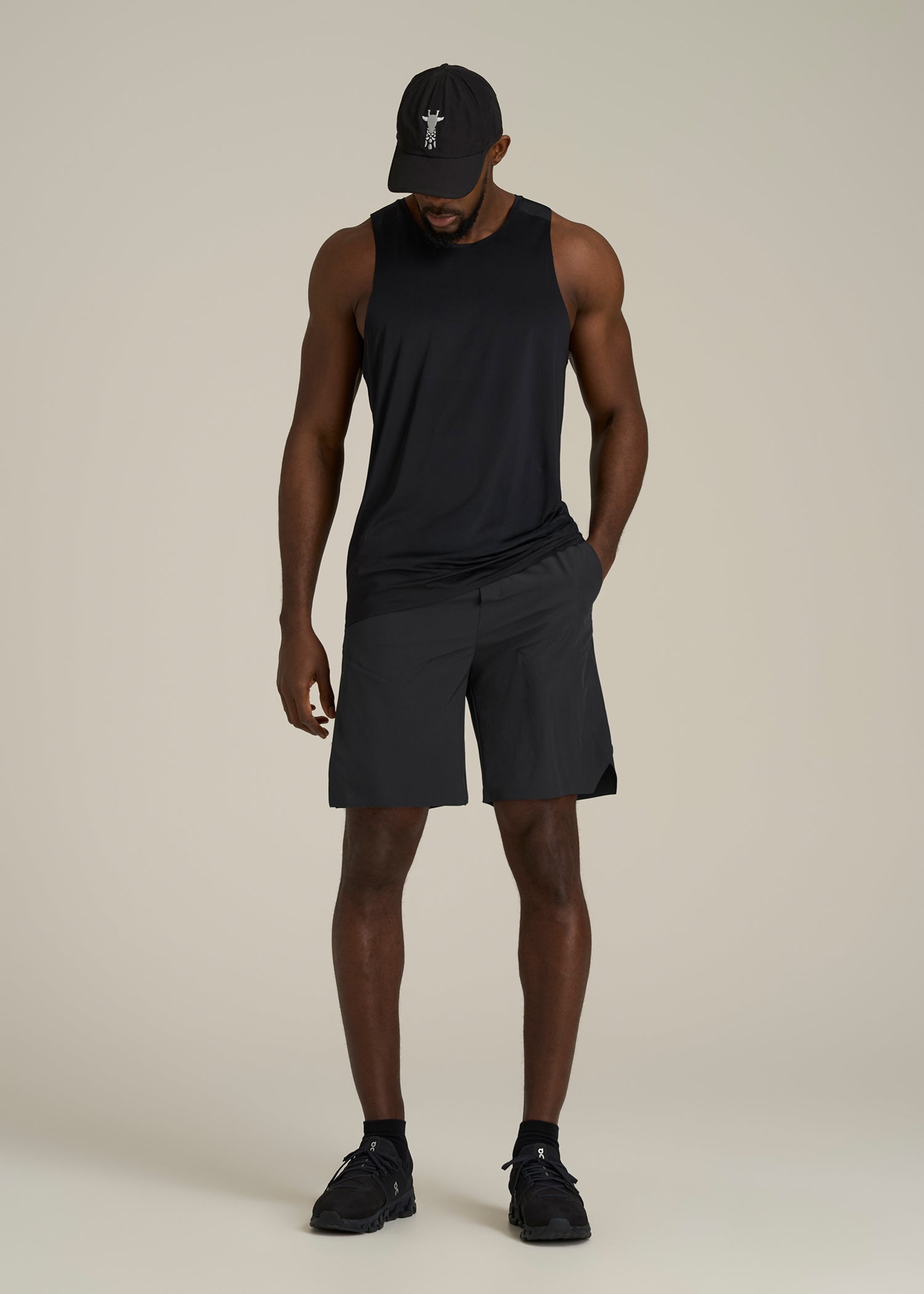 2-in-1 Featherweight Running Short for Tall Men in Black